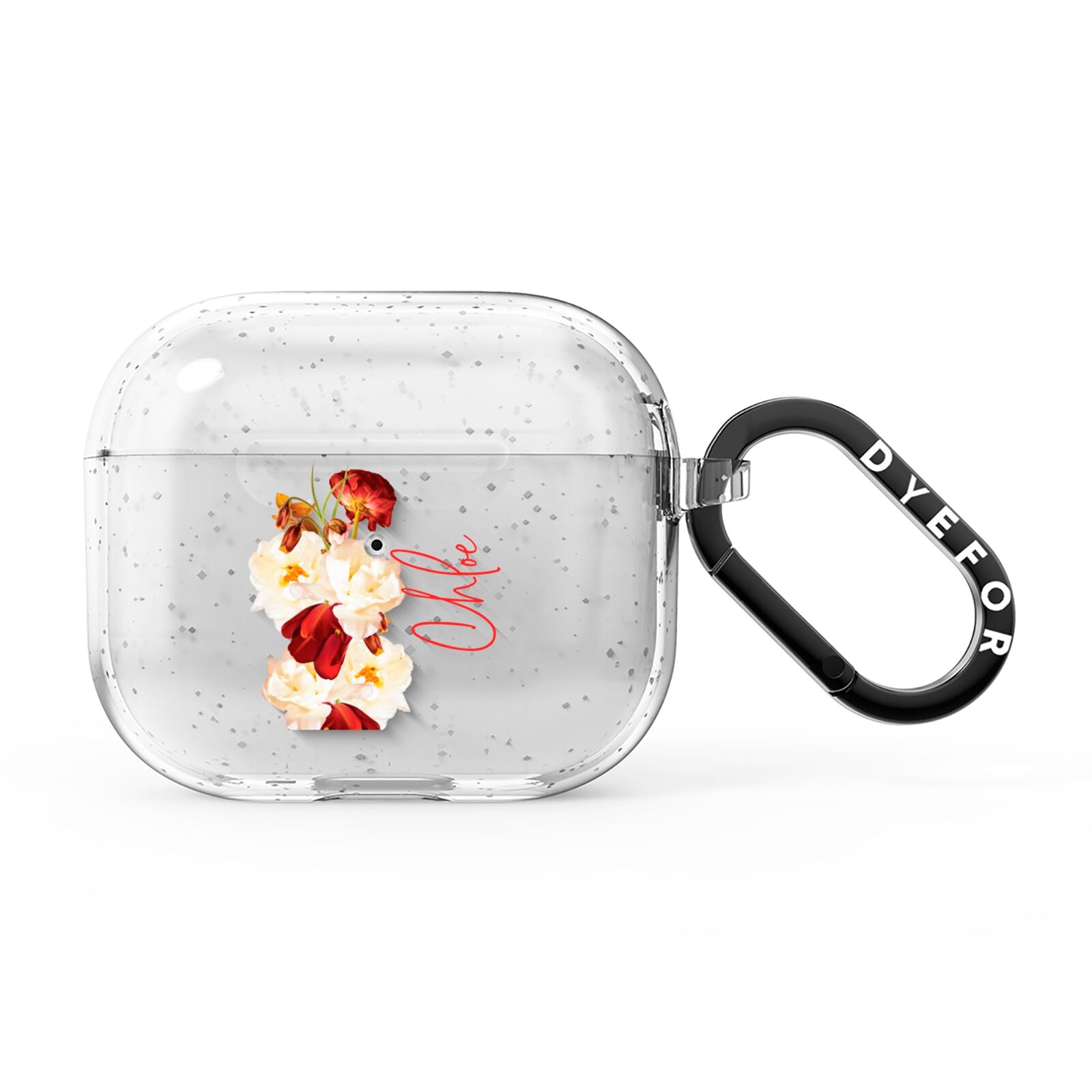 Personalised Name Transparent Clear Floral AirPods Glitter Case 3rd Gen