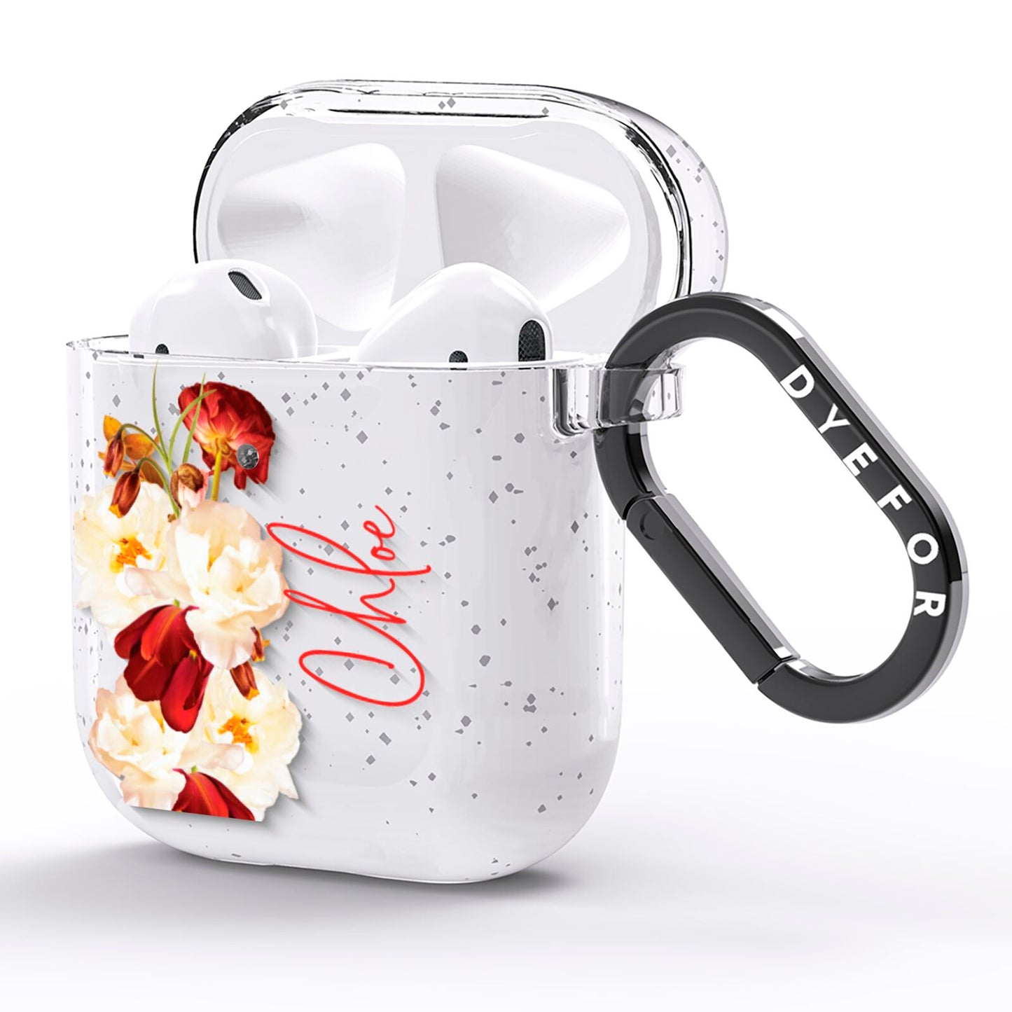 Personalised Name Transparent Clear Floral AirPods Glitter Case Side Image