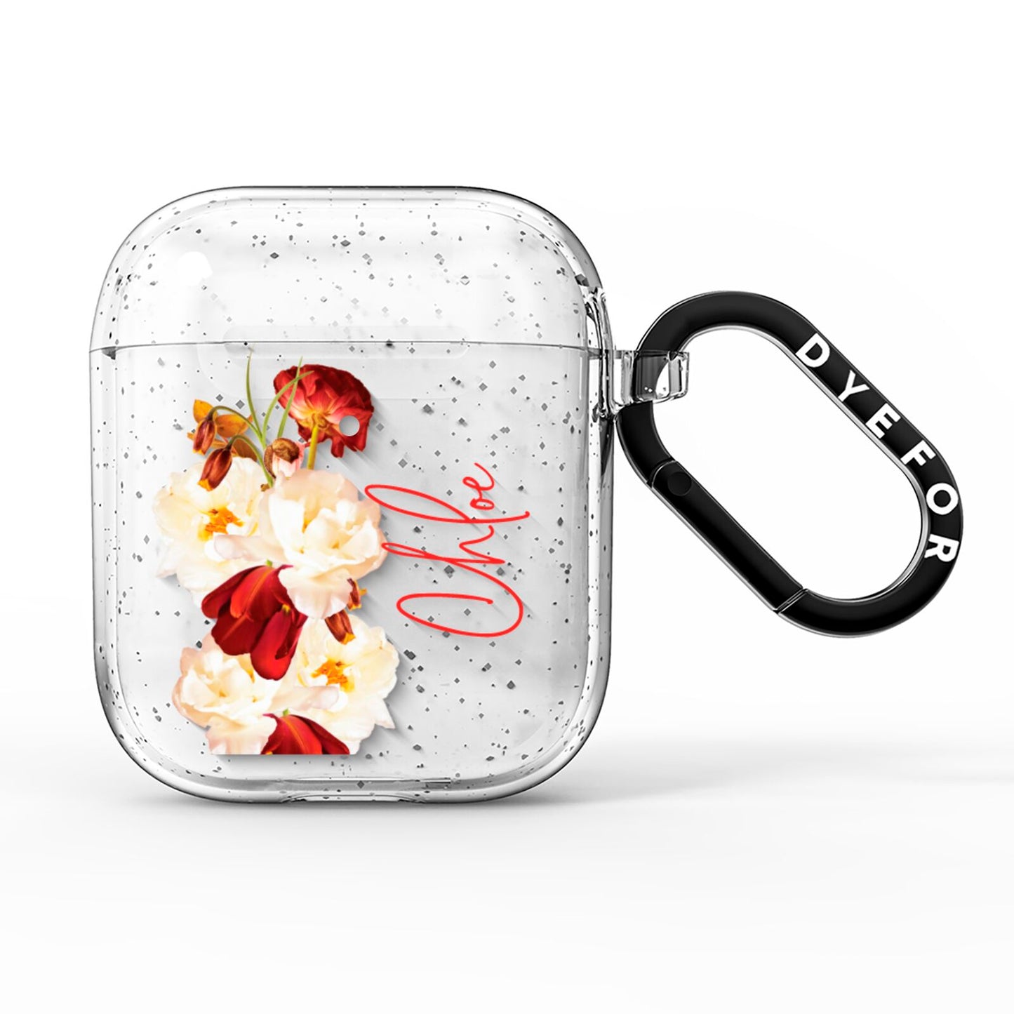 Personalised Name Transparent Clear Floral AirPods Glitter Case