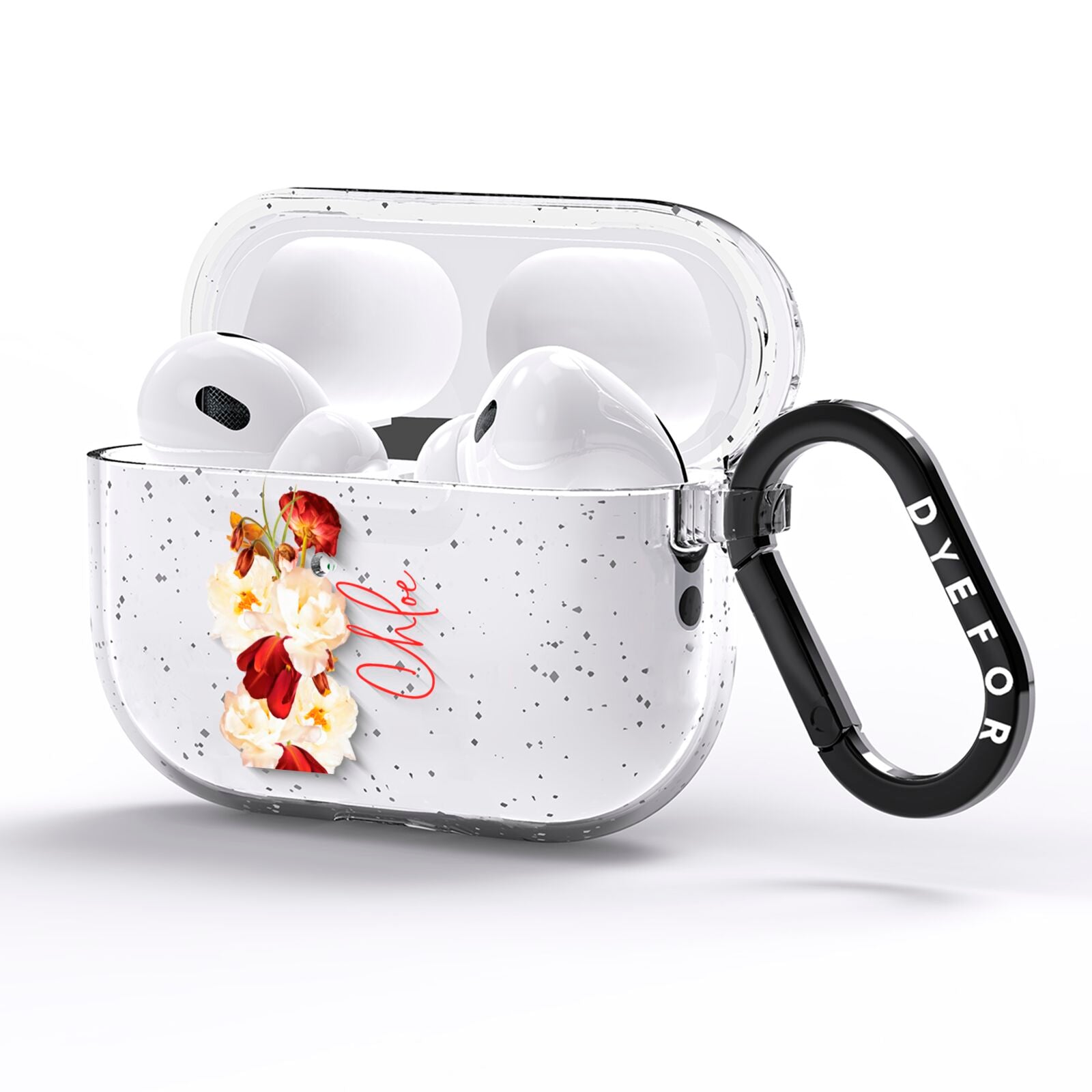 Personalised Name Transparent Clear Floral AirPods Pro Glitter Case Side Image