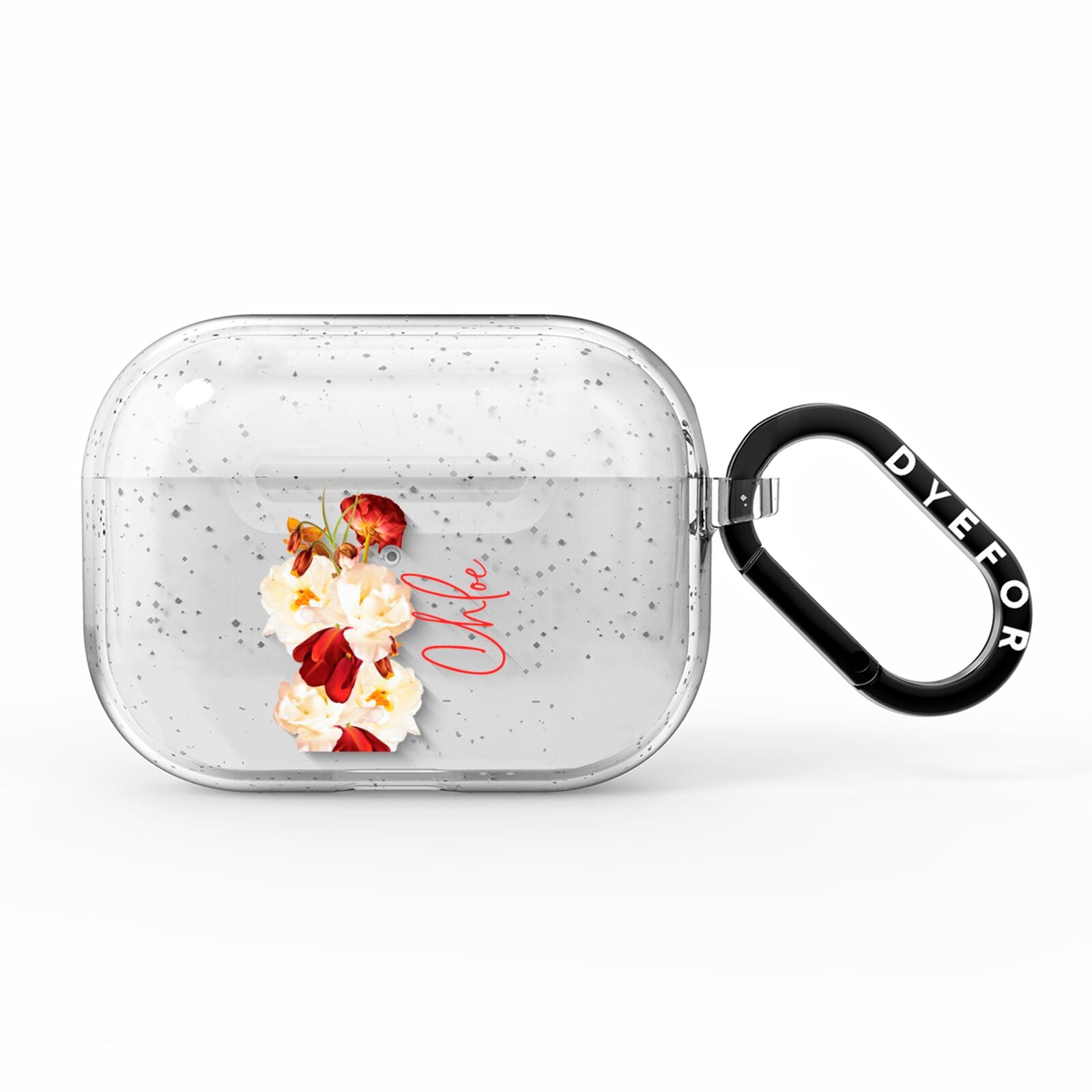 Personalised Name Transparent Clear Floral AirPods Pro Glitter Case