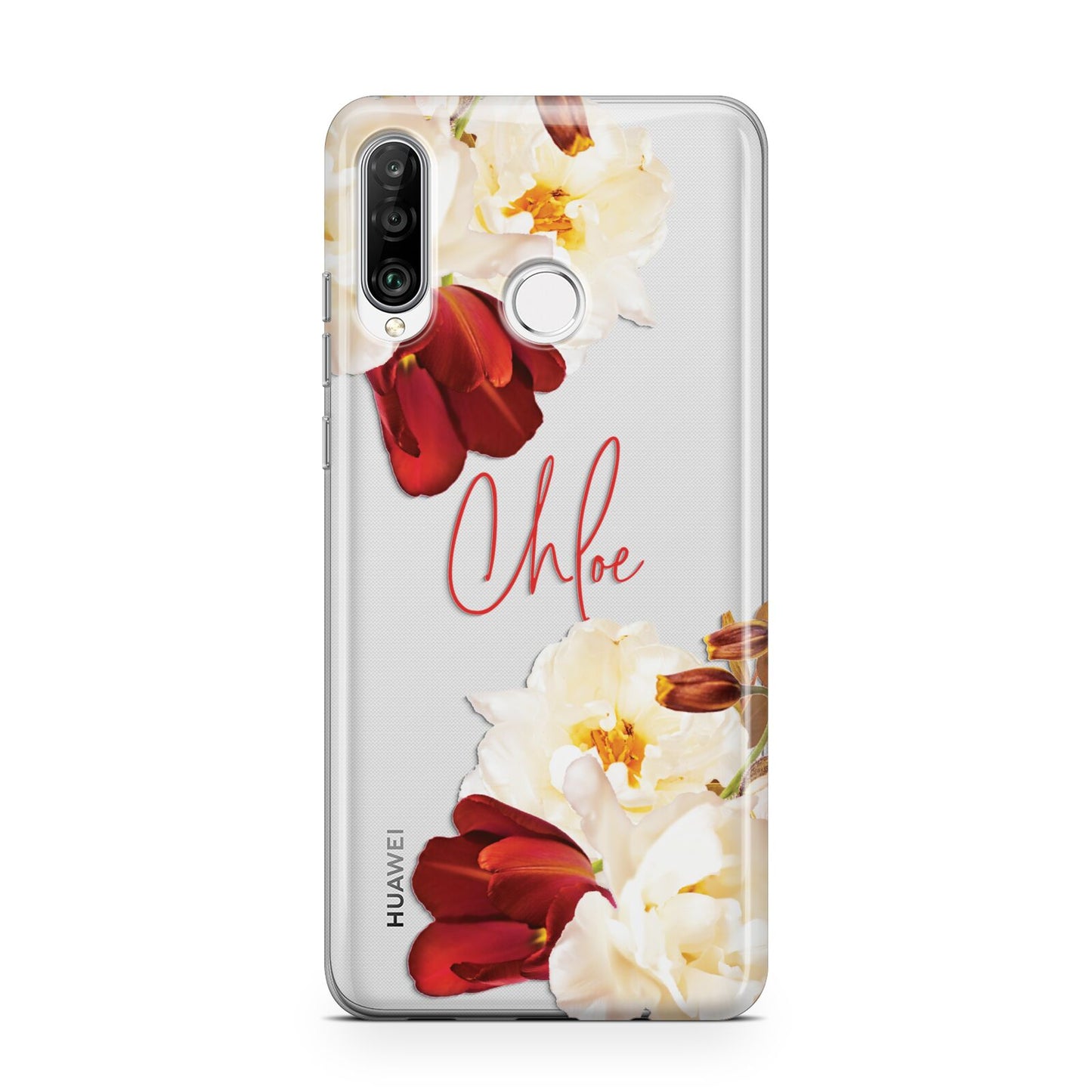 Personalised Name Transparent Clear Floral Huawei P30 Lite Phone Case