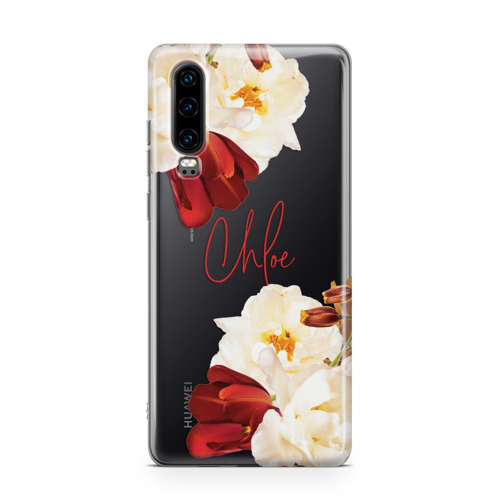 Personalised Name Transparent Clear Floral Huawei P30 Phone Case