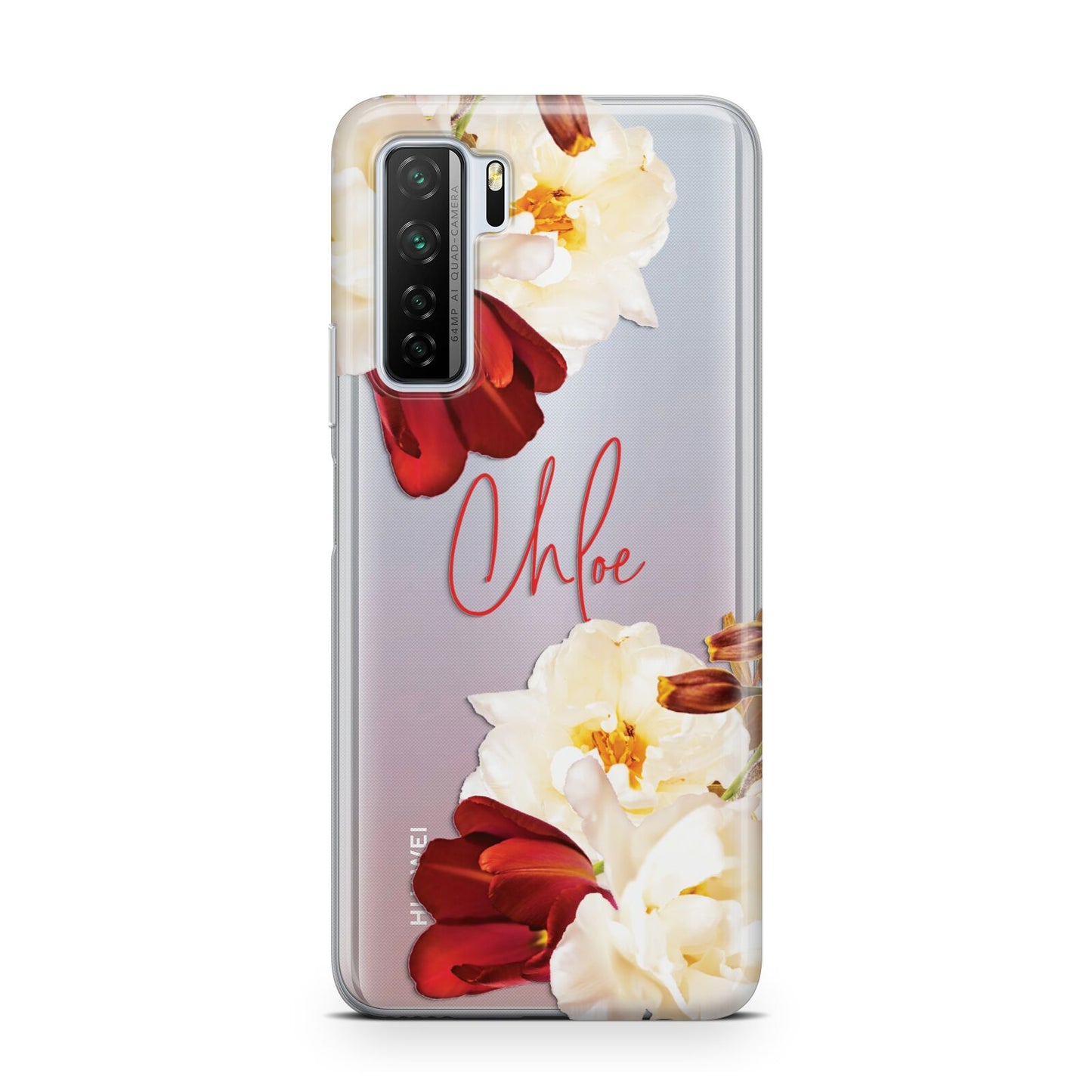 Personalised Name Transparent Clear Floral Huawei P40 Lite 5G Phone Case