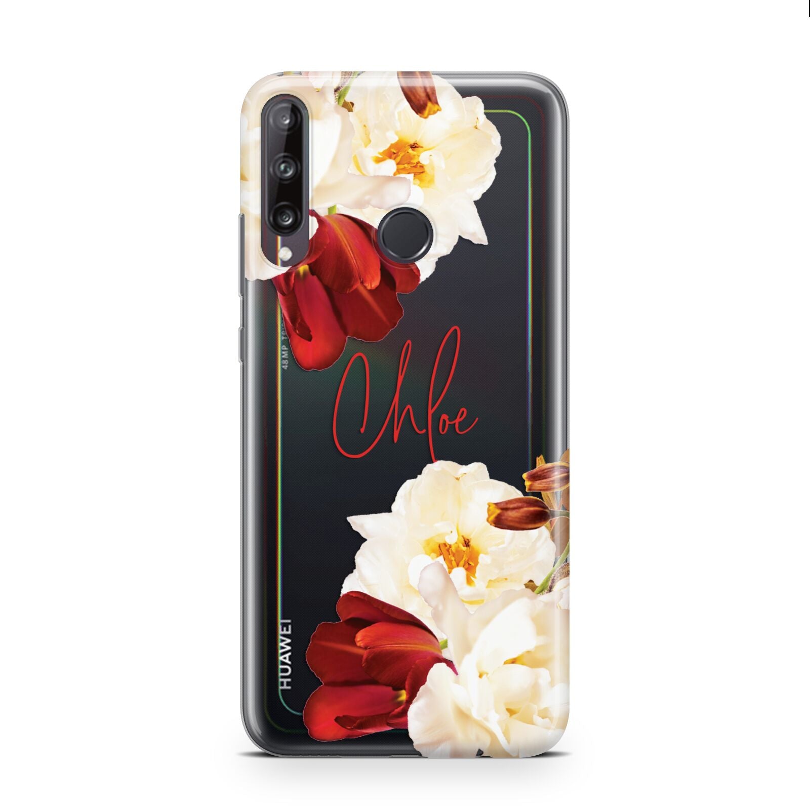 Personalised Name Transparent Clear Floral Huawei P40 Lite E Phone Case