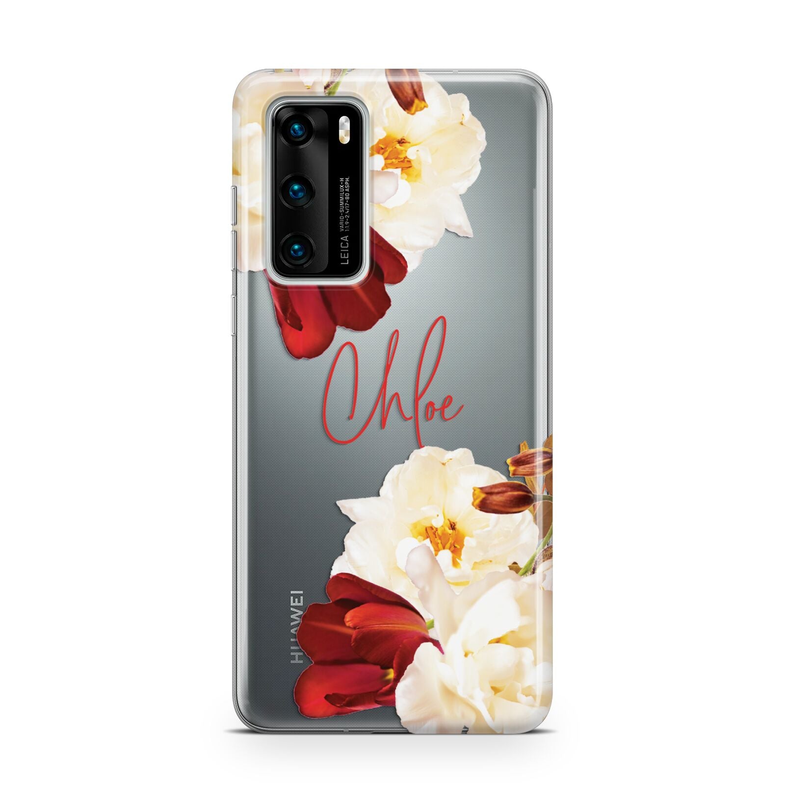 Personalised Name Transparent Clear Floral Huawei P40 Phone Case