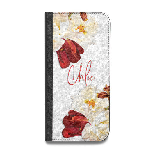 Personalised Name Transparent Clear Floral Vegan Leather Flip Samsung Case