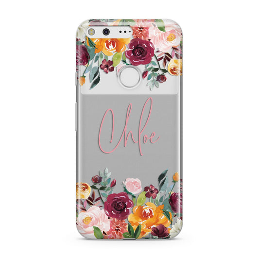 Personalised Name Transparent Flowers Google Pixel Case