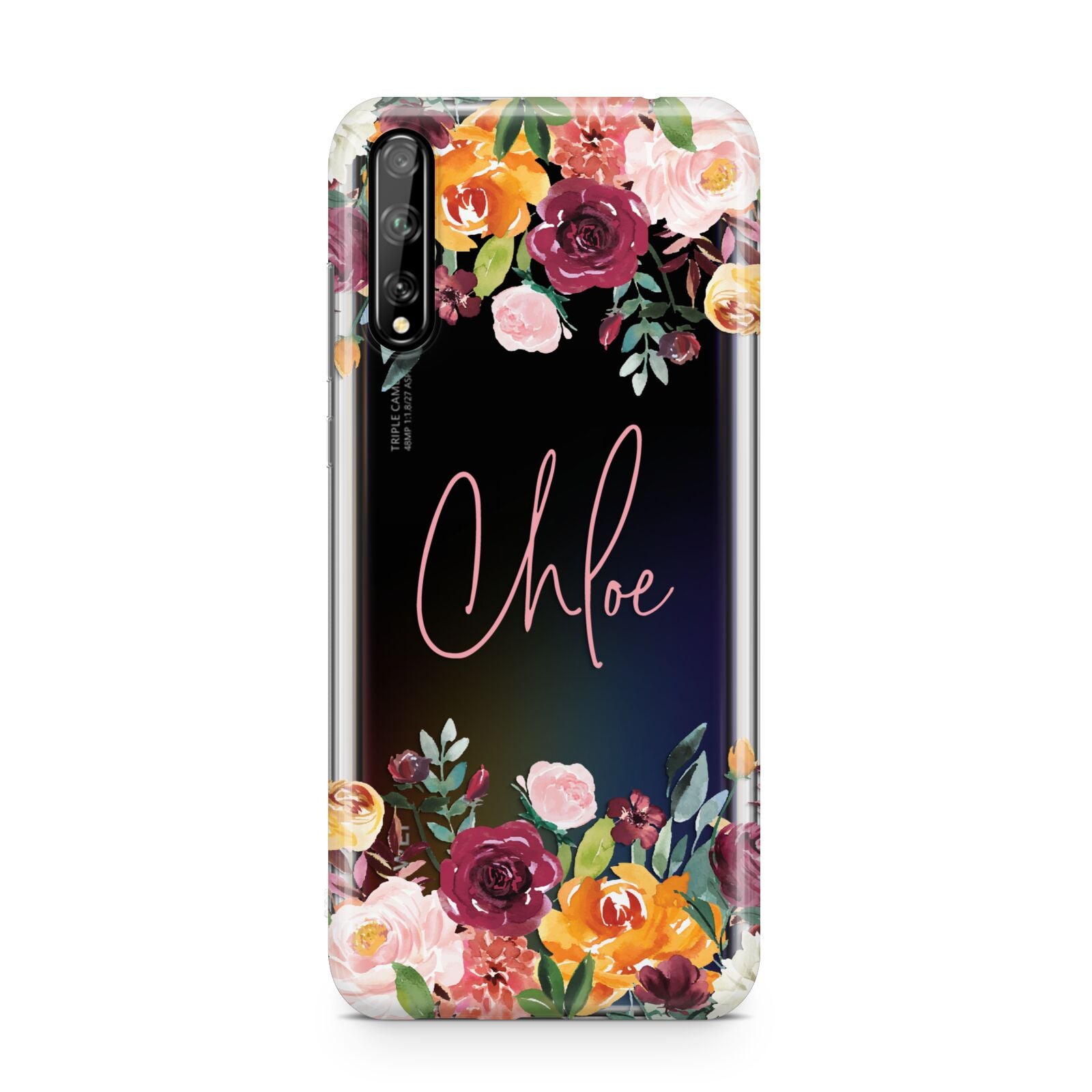 Personalised Name Transparent Flowers Huawei Enjoy 10s Phone Case