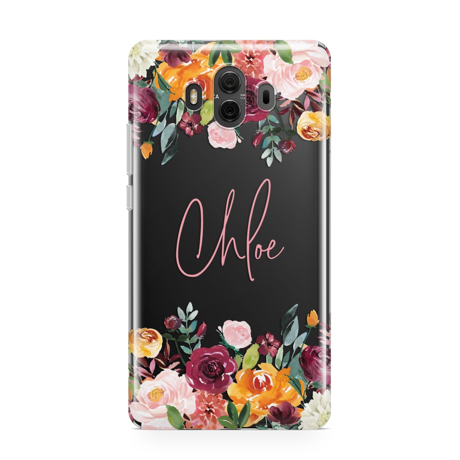 Personalised Name Transparent Flowers Huawei Mate 10 Protective Phone Case