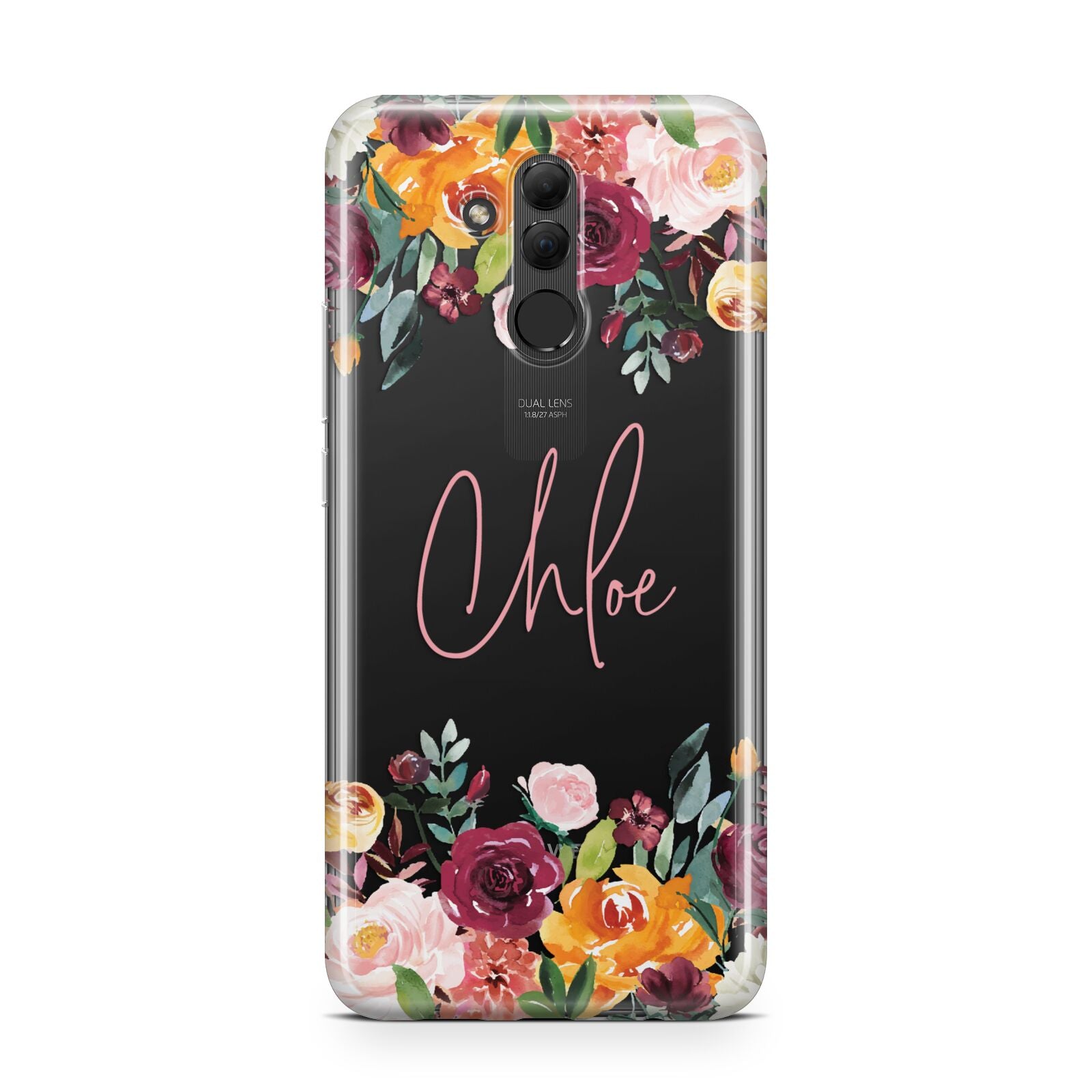 Personalised Name Transparent Flowers Huawei Mate 20 Lite