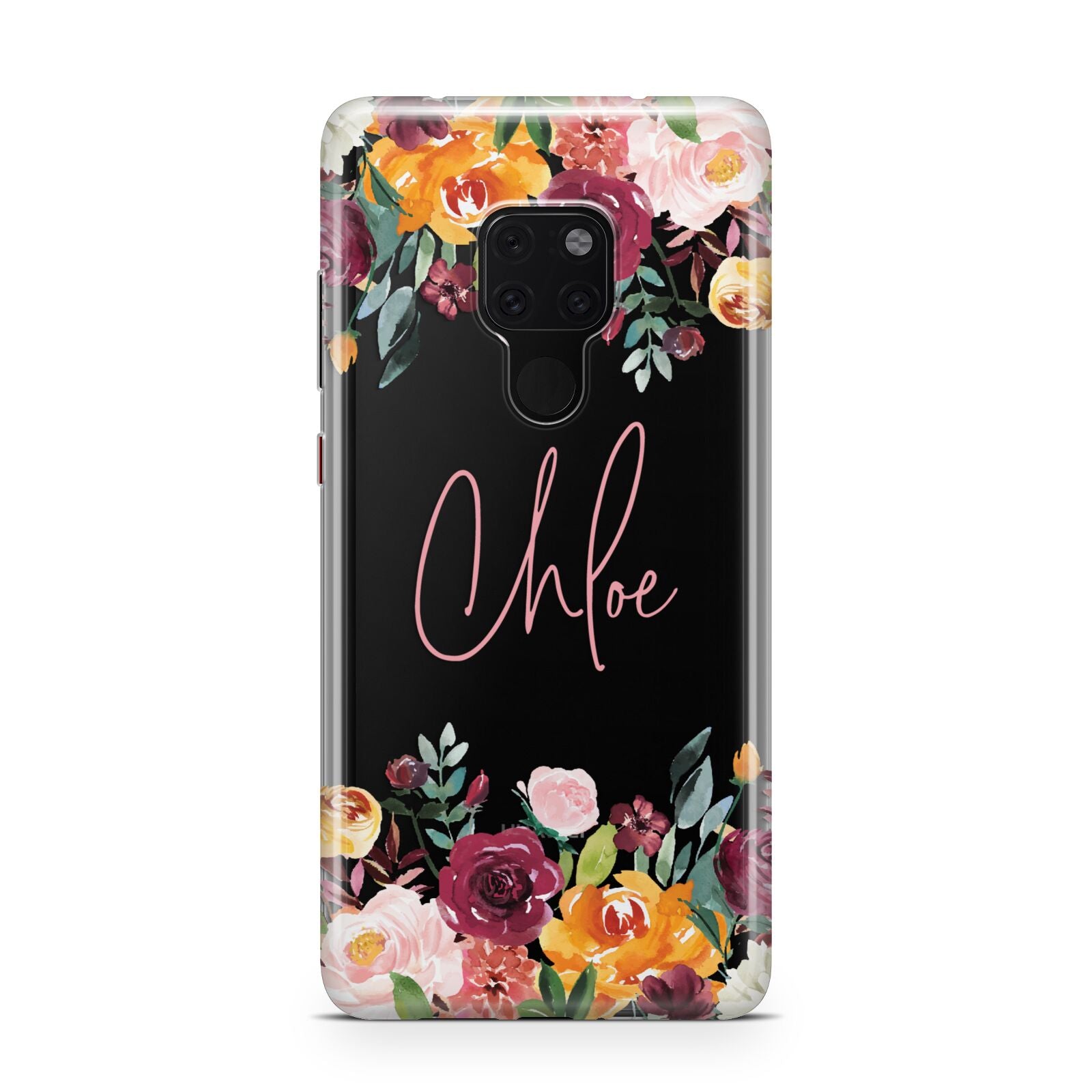 Personalised Name Transparent Flowers Huawei Mate 20 Phone Case