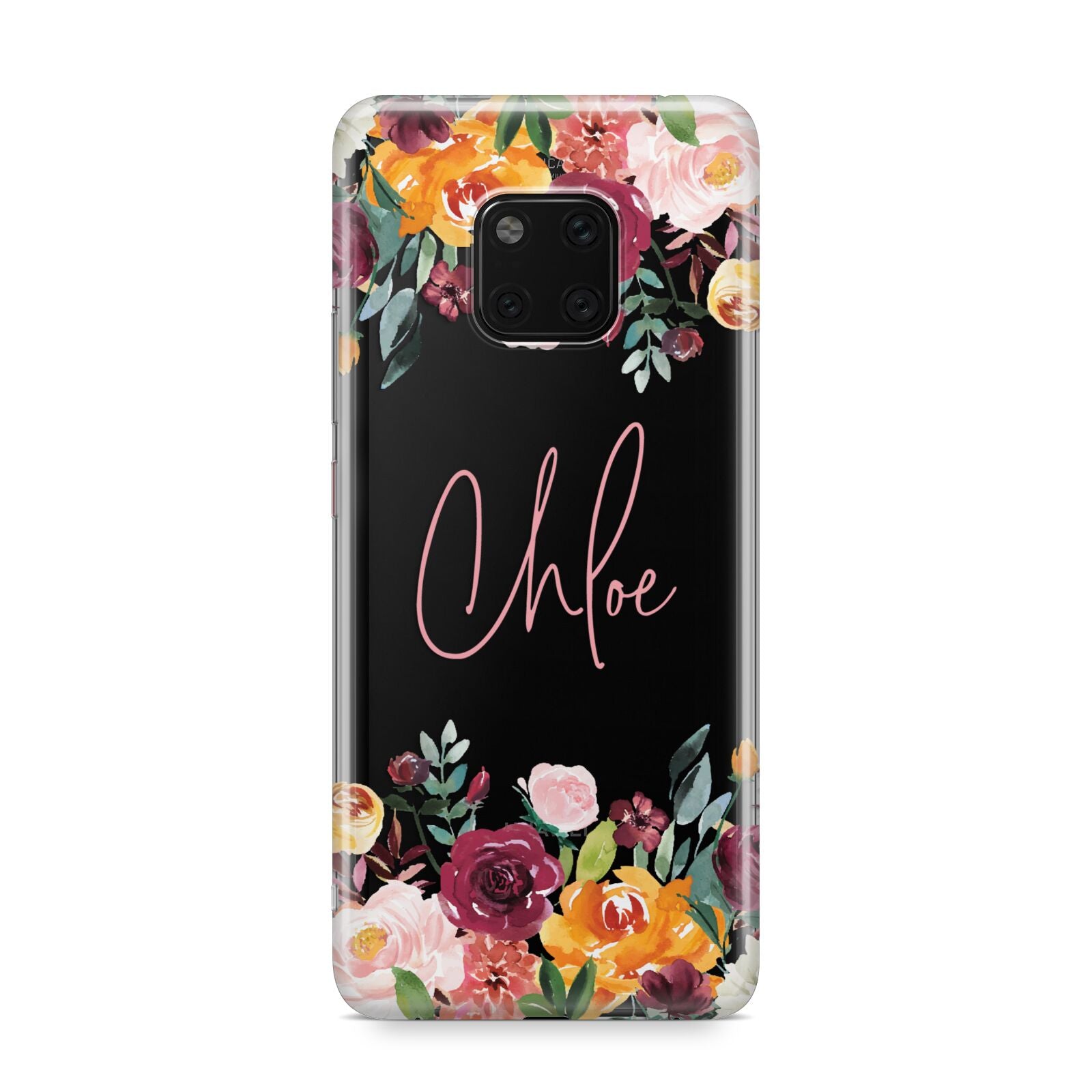 Personalised Name Transparent Flowers Huawei Mate 20 Pro Phone Case