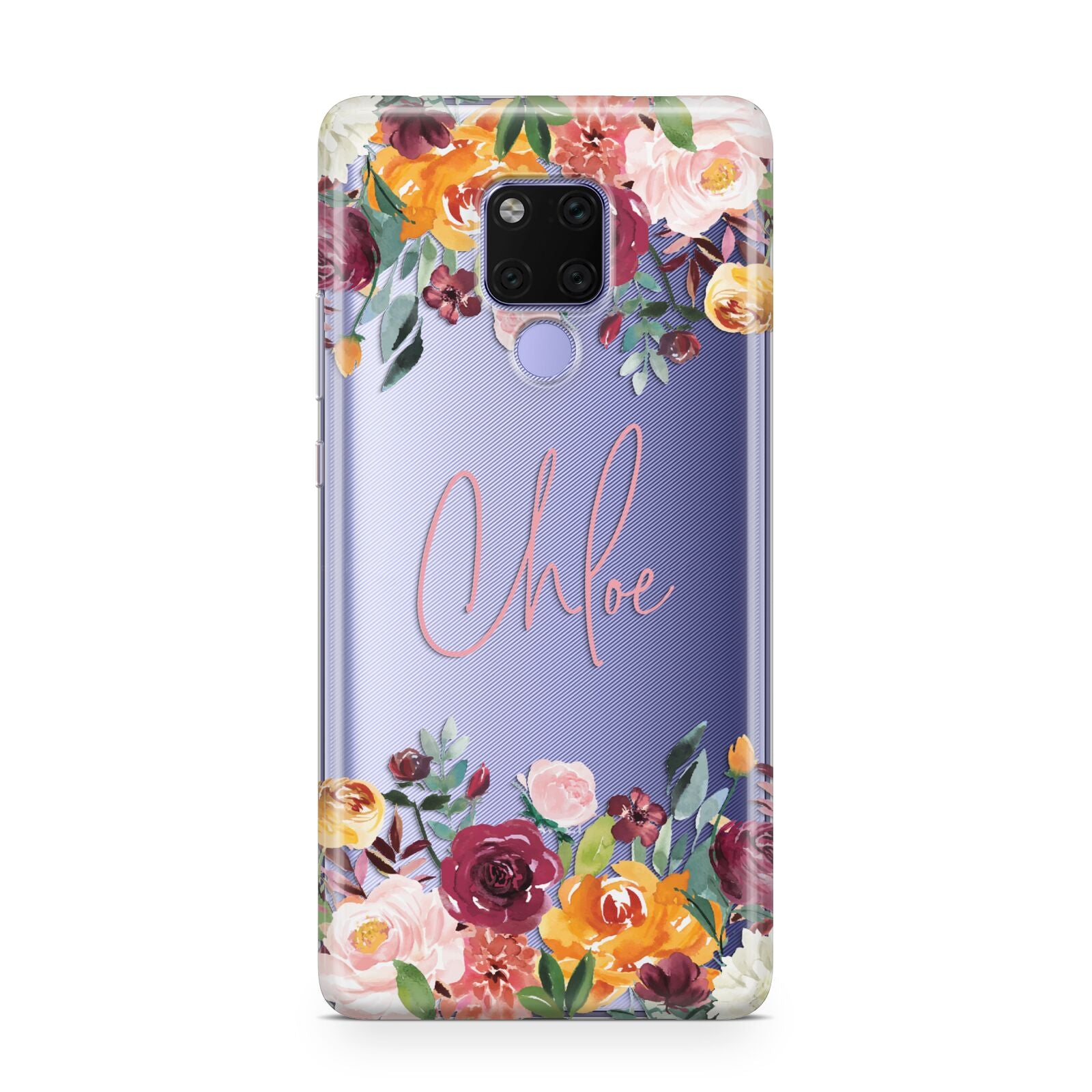 Personalised Name Transparent Flowers Huawei Mate 20X Phone Case