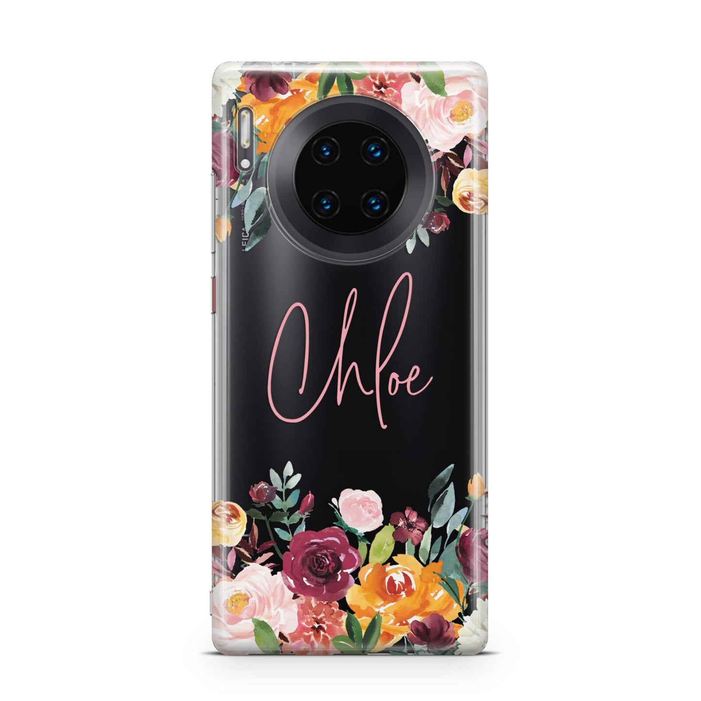 Personalised Name Transparent Flowers Huawei Mate 30 Pro Phone Case