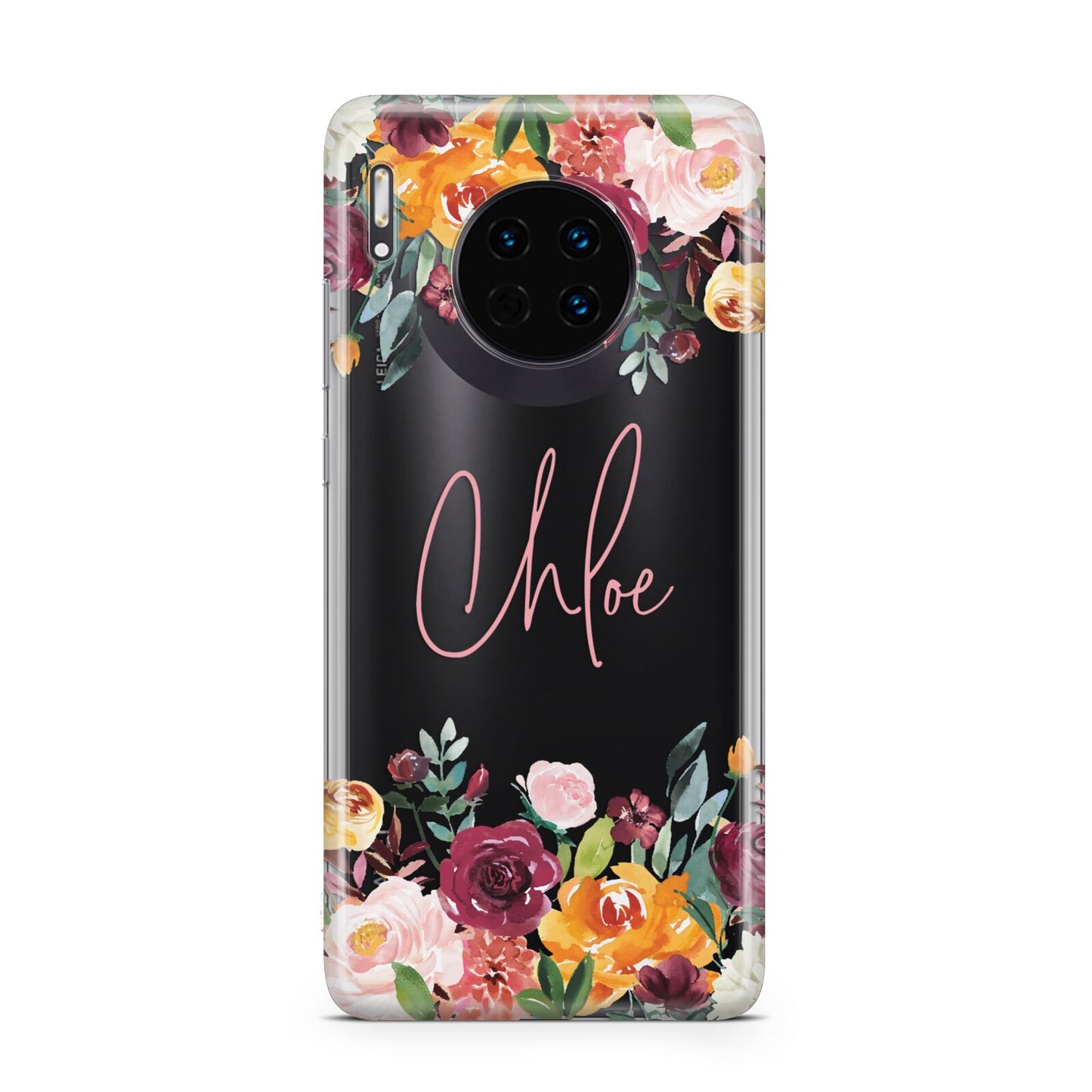 Personalised Name Transparent Flowers Huawei Mate 30