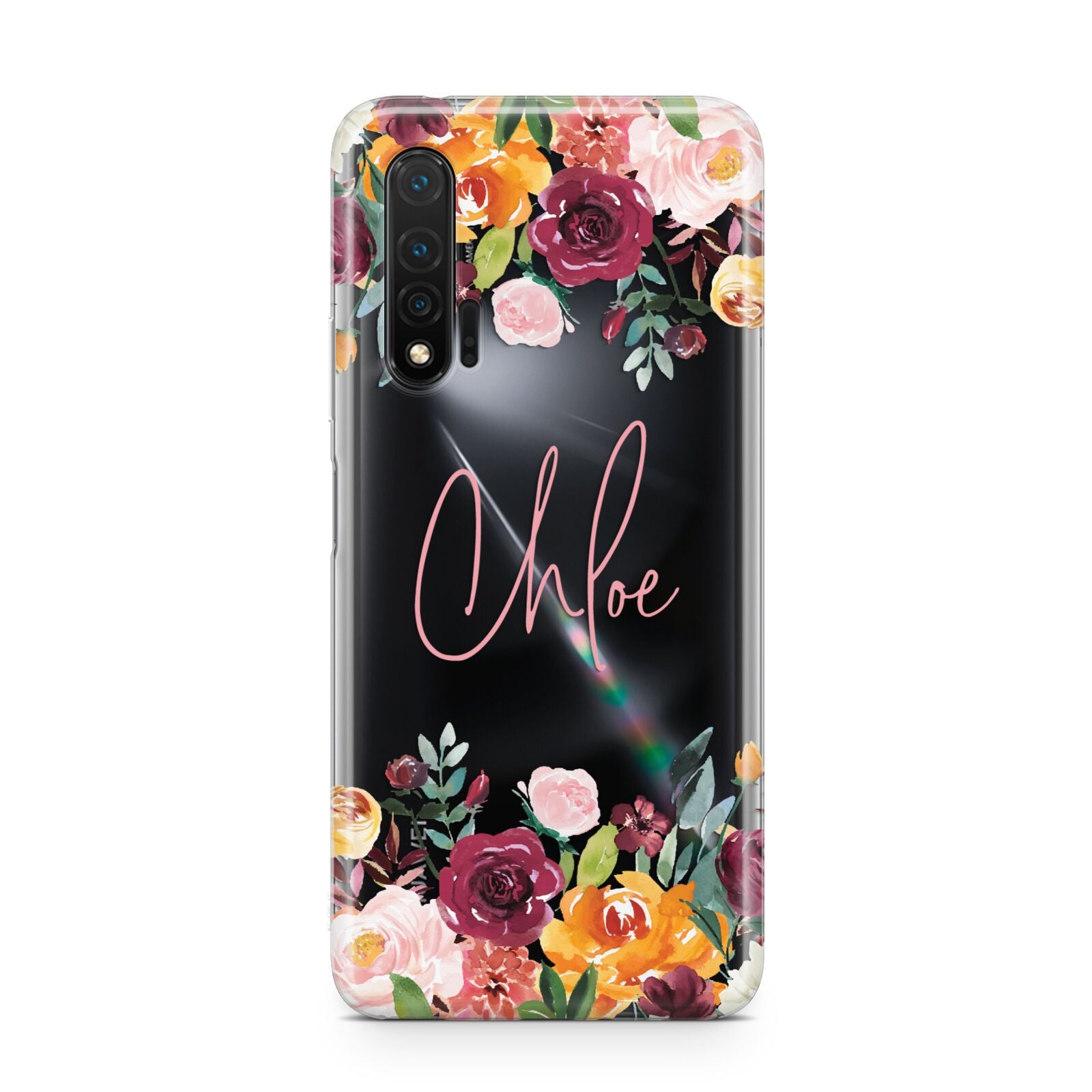 Personalised Name Transparent Flowers Huawei Nova 6 Phone Case