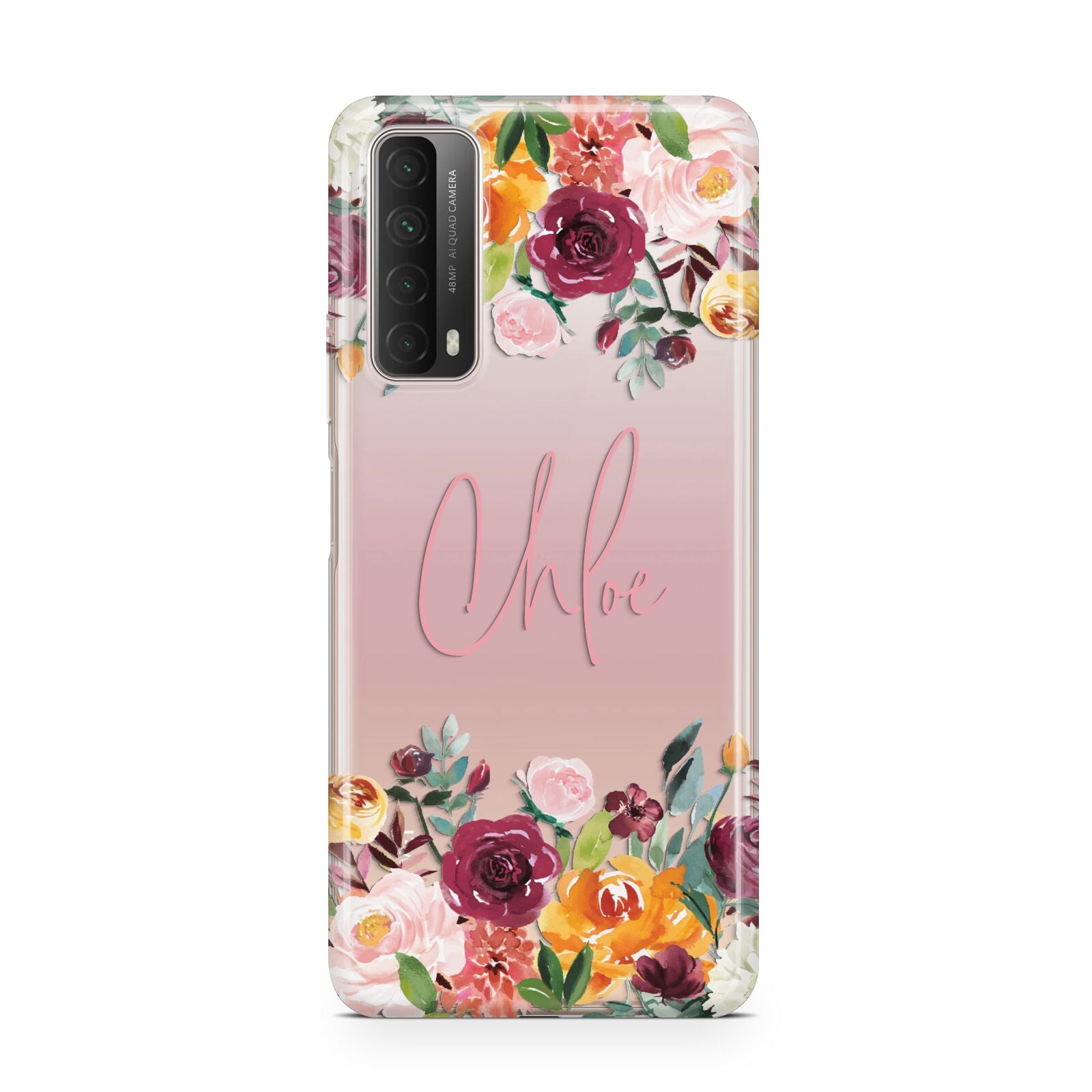 Personalised Name Transparent Flowers Huawei P Smart 2021