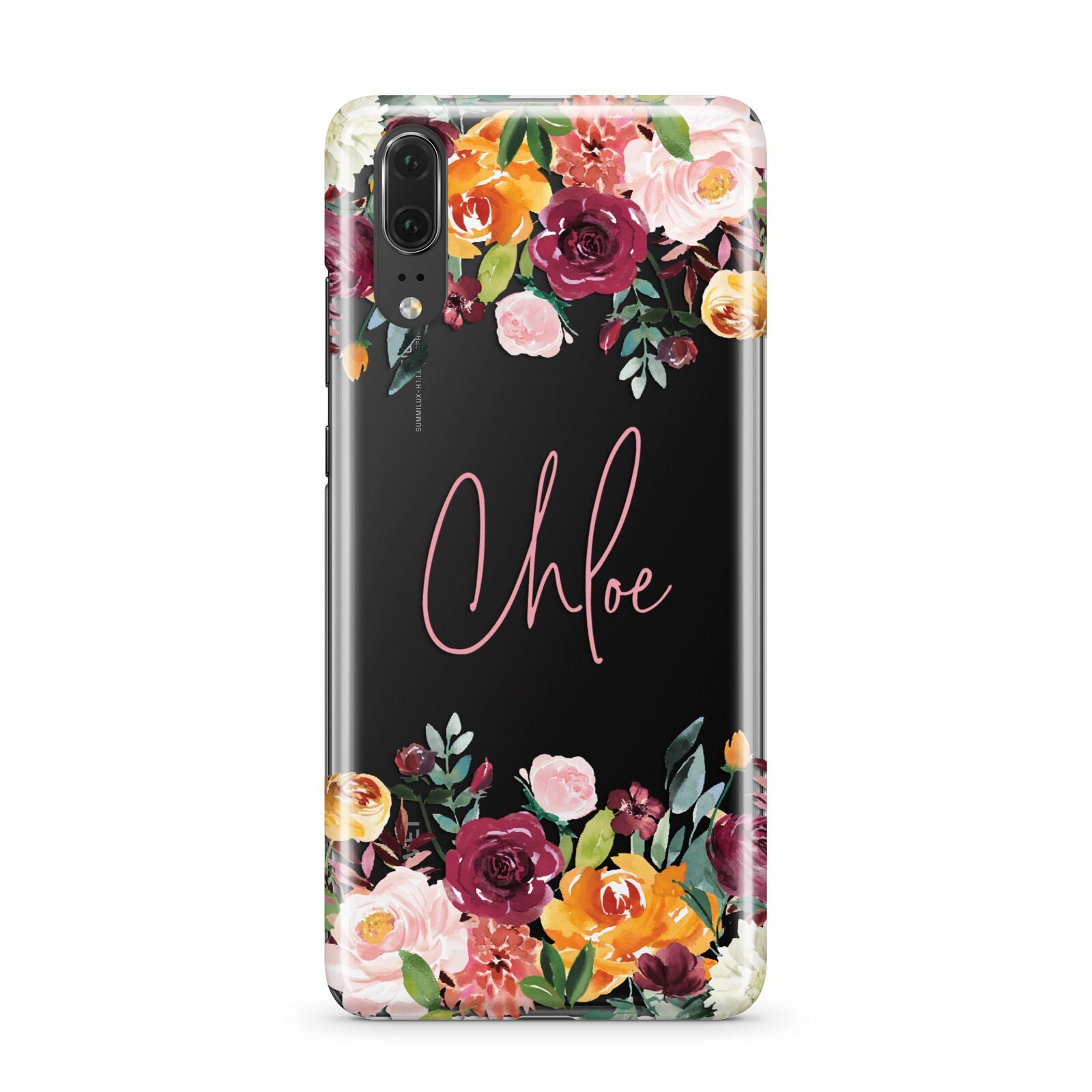 Personalised Name Transparent Flowers Huawei P20 Phone Case