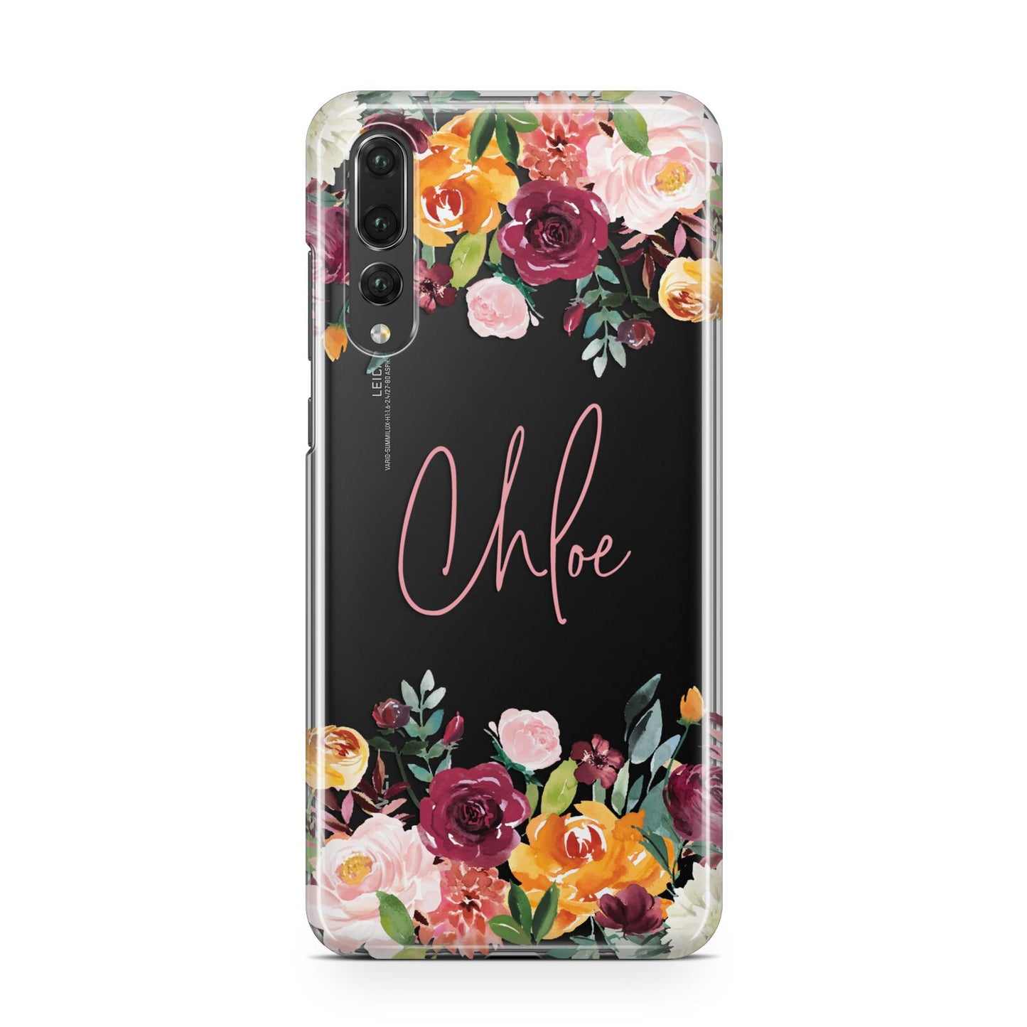 Personalised Name Transparent Flowers Huawei P20 Pro Phone Case