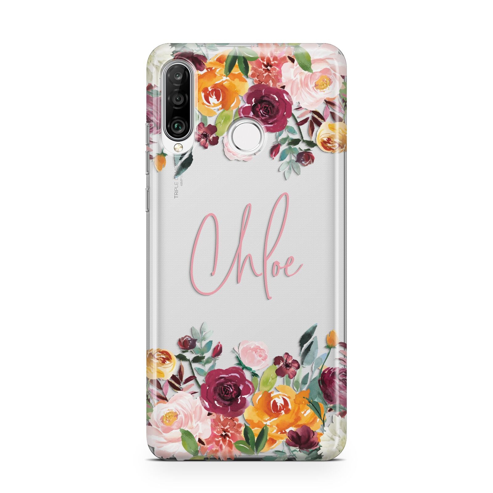 Personalised Name Transparent Flowers Huawei P30 Lite Phone Case