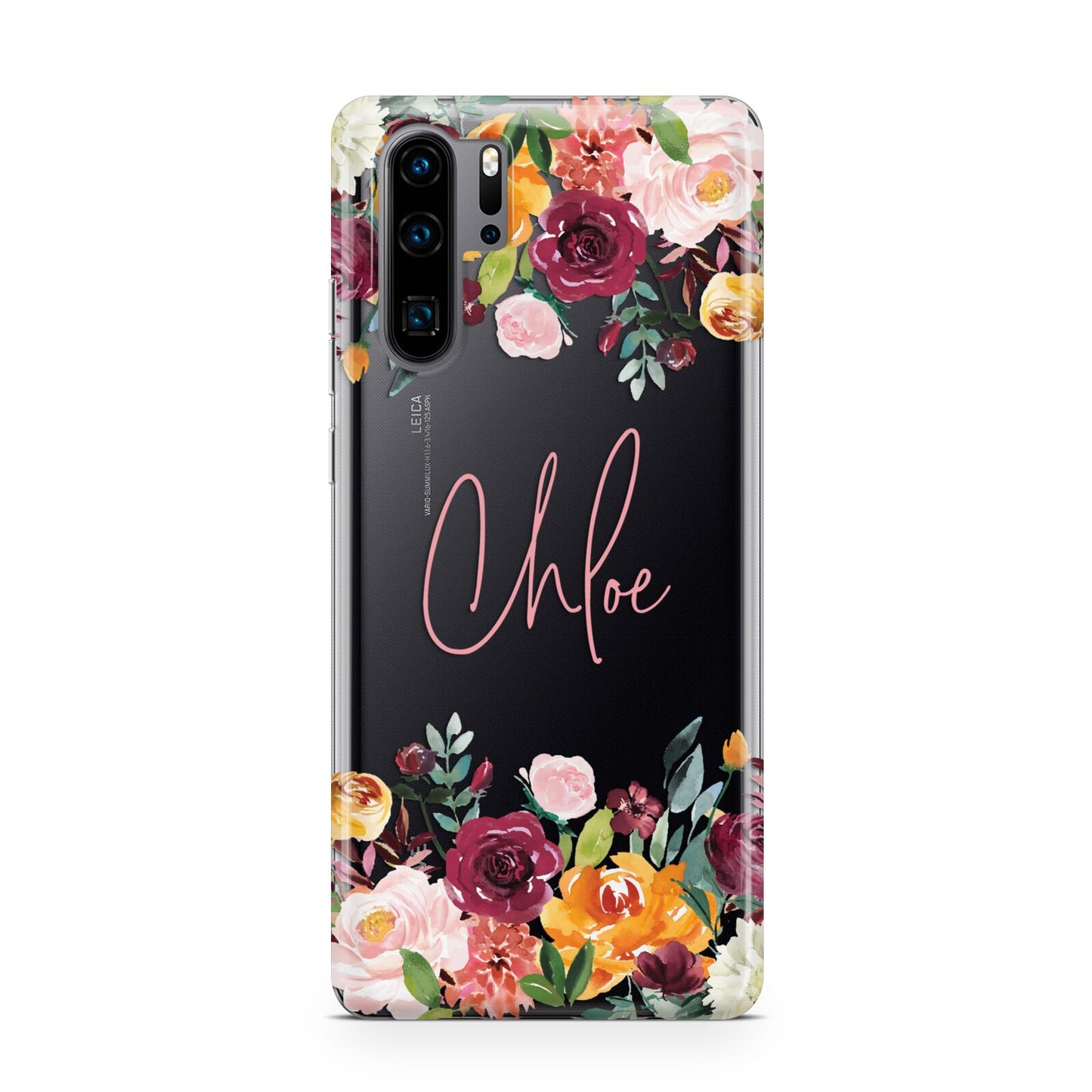 Personalised Name Transparent Flowers Huawei P30 Pro Phone Case