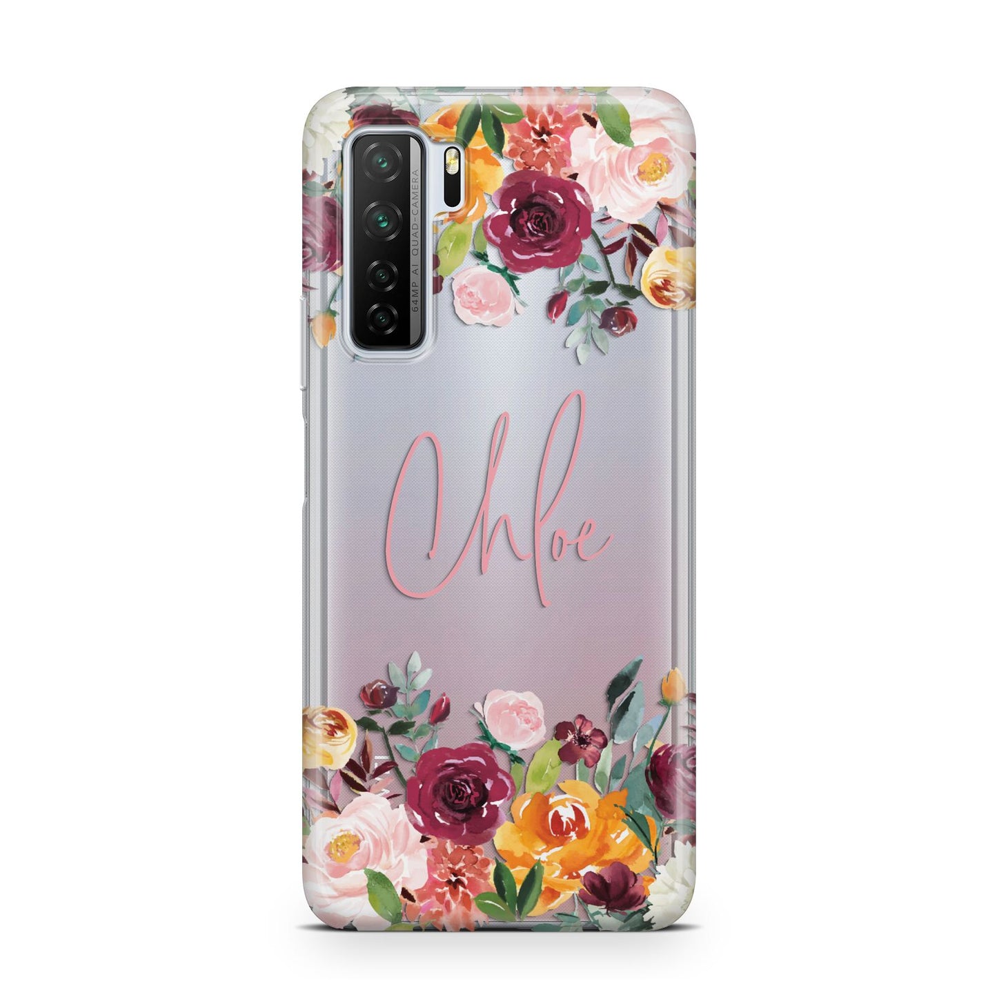 Personalised Name Transparent Flowers Huawei P40 Lite 5G Phone Case