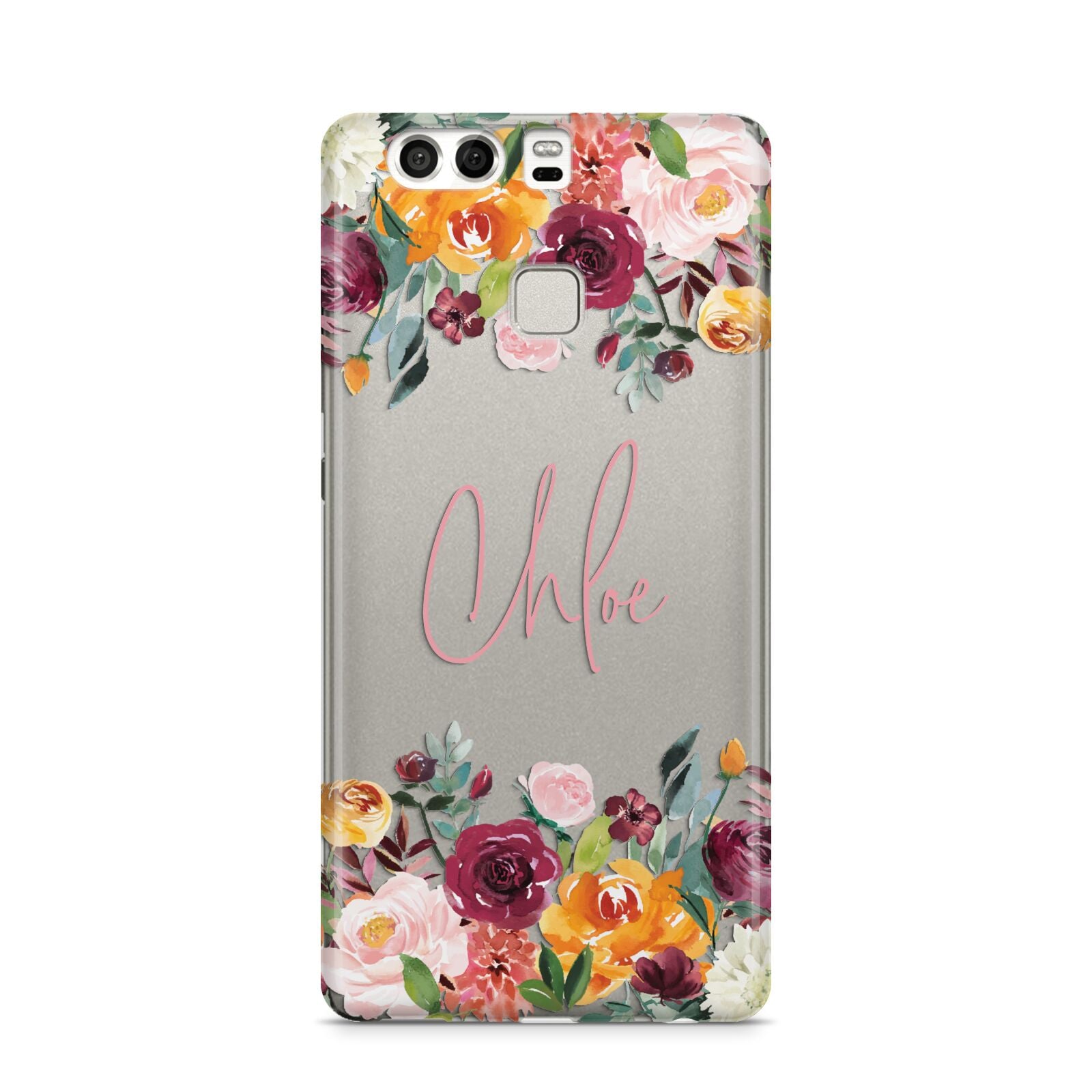 Personalised Name Transparent Flowers Huawei P9 Case