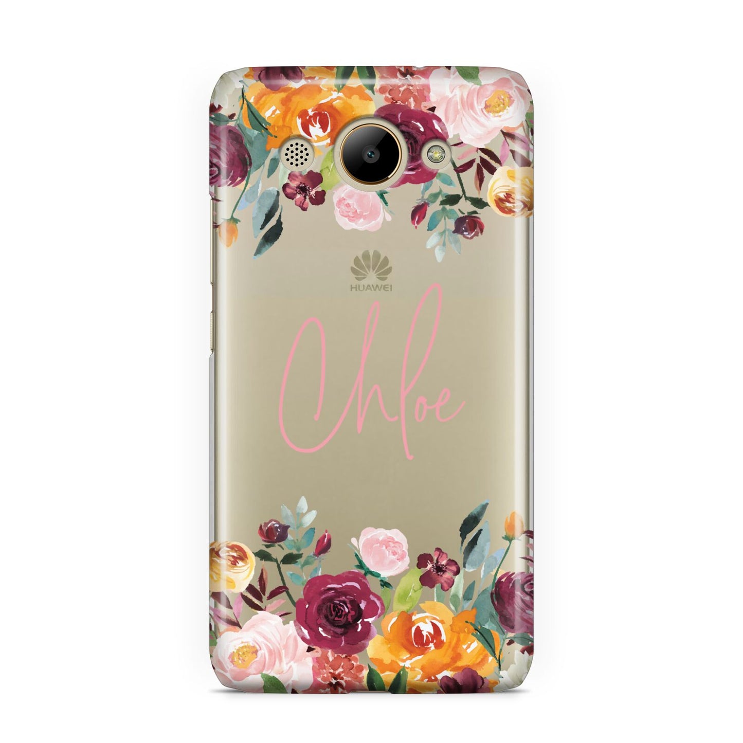 Personalised Name Transparent Flowers Huawei Y3 2017