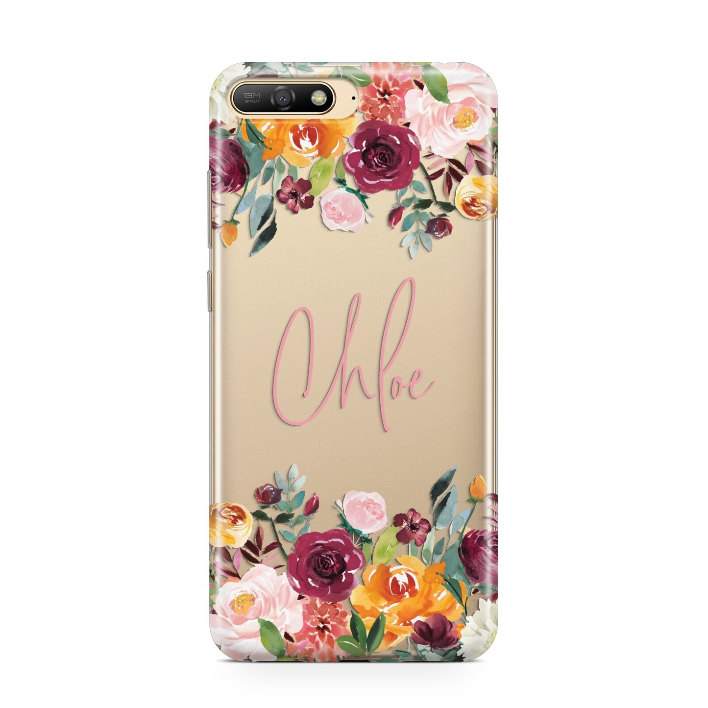 Personalised Name Transparent Flowers Huawei Y6 2018