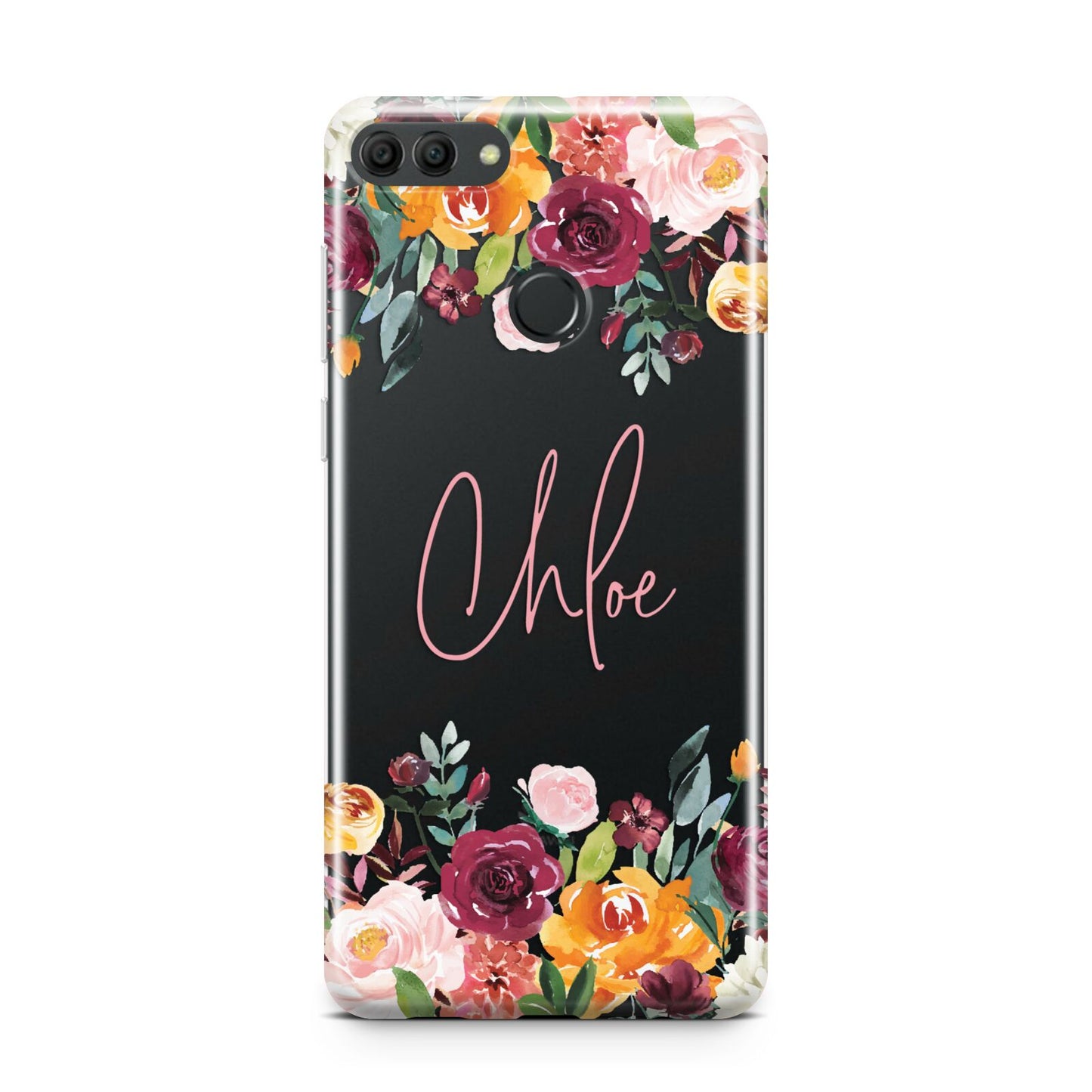 Personalised Name Transparent Flowers Huawei Y9 2018