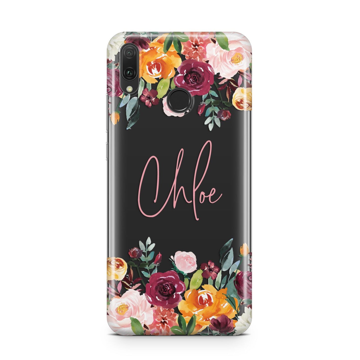 Personalised Name Transparent Flowers Huawei Y9 2019