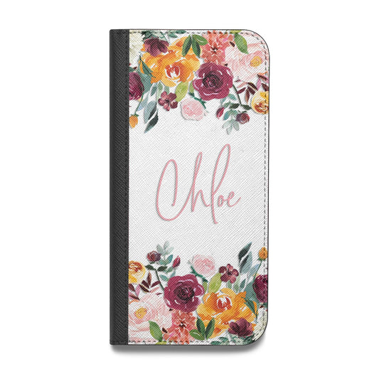 Personalised Name Transparent Flowers Vegan Leather Flip Samsung Case