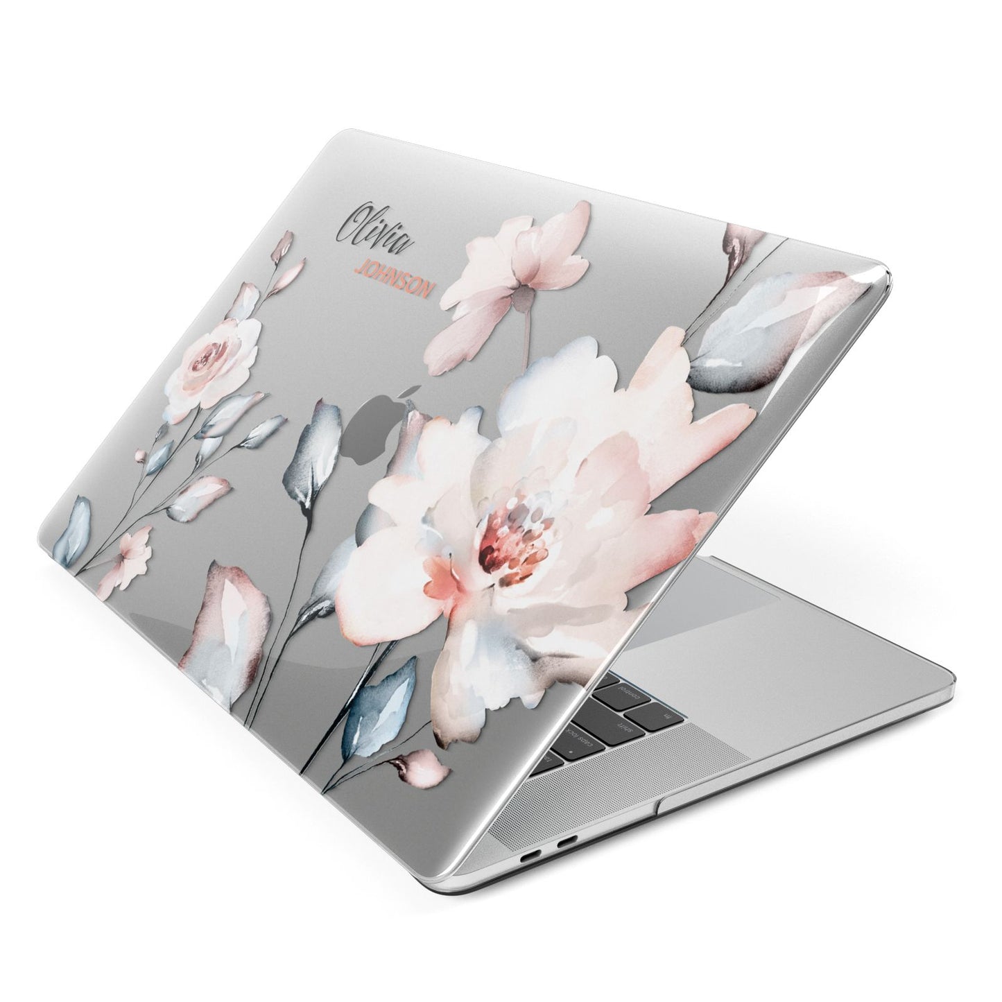 Personalised Name Watercolour Roses Apple MacBook Case Side View