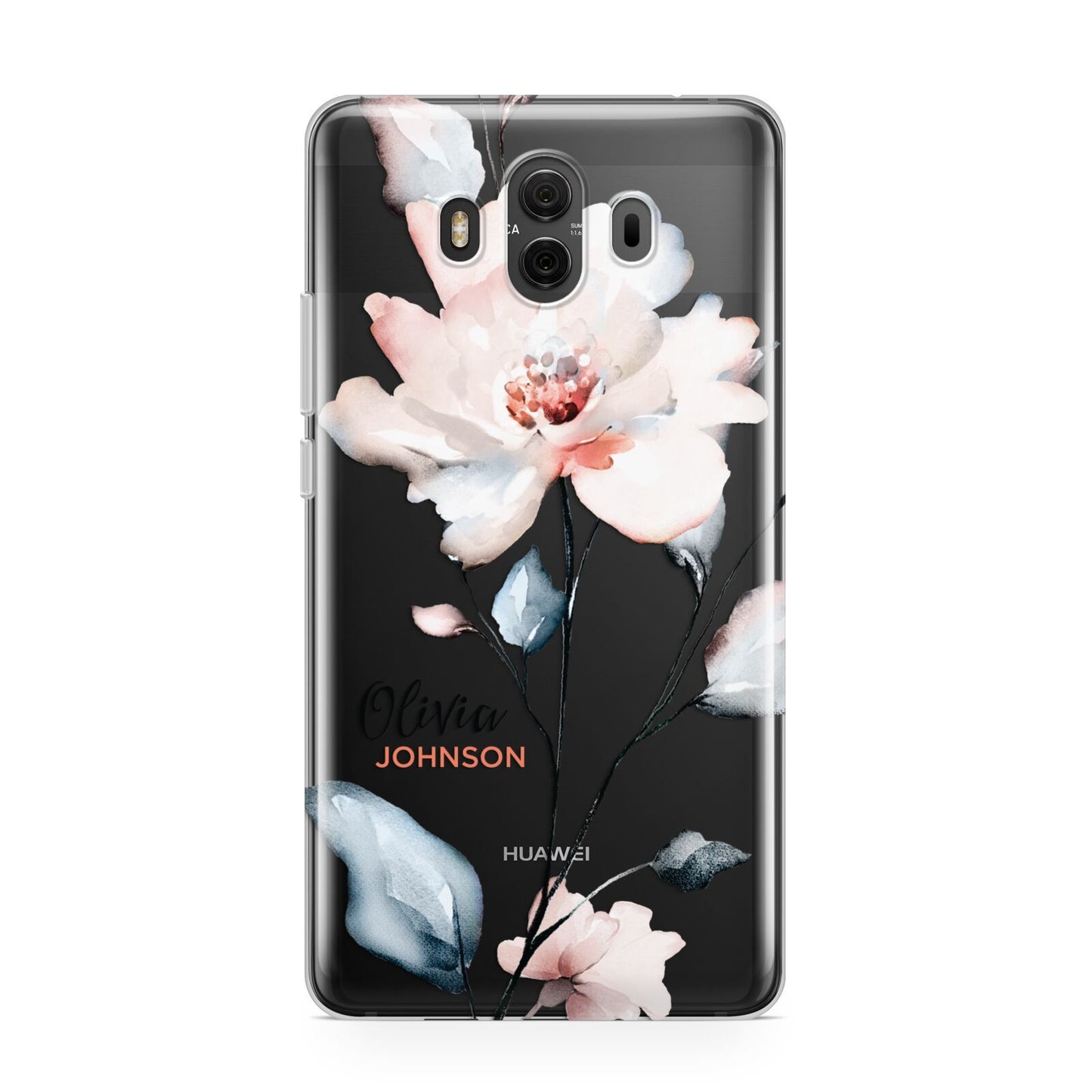 Personalised Name Watercolour Roses Huawei Mate 10 Protective Phone Case