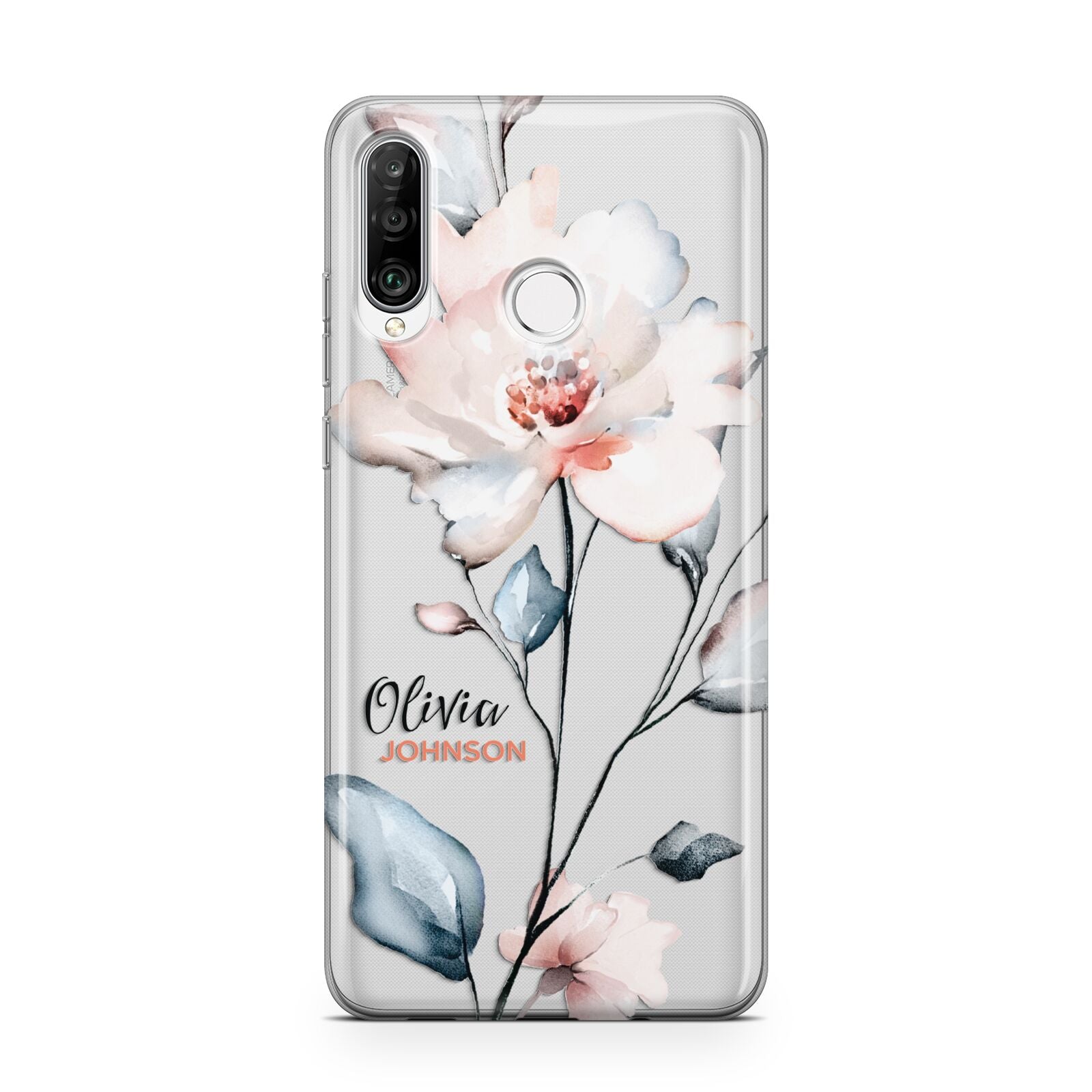 Personalised Name Watercolour Roses Huawei P30 Lite Phone Case