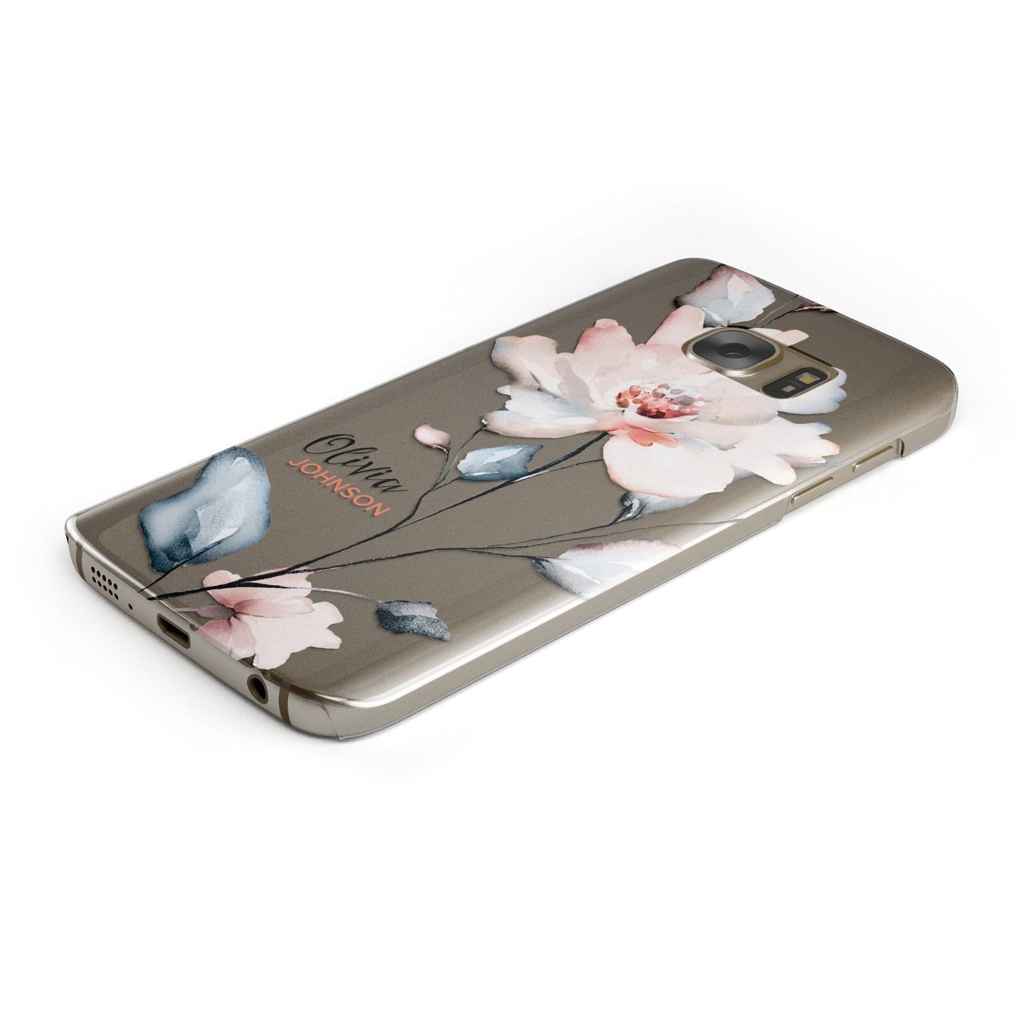 Personalised Name Watercolour Roses Protective Samsung Galaxy Case Angled Image