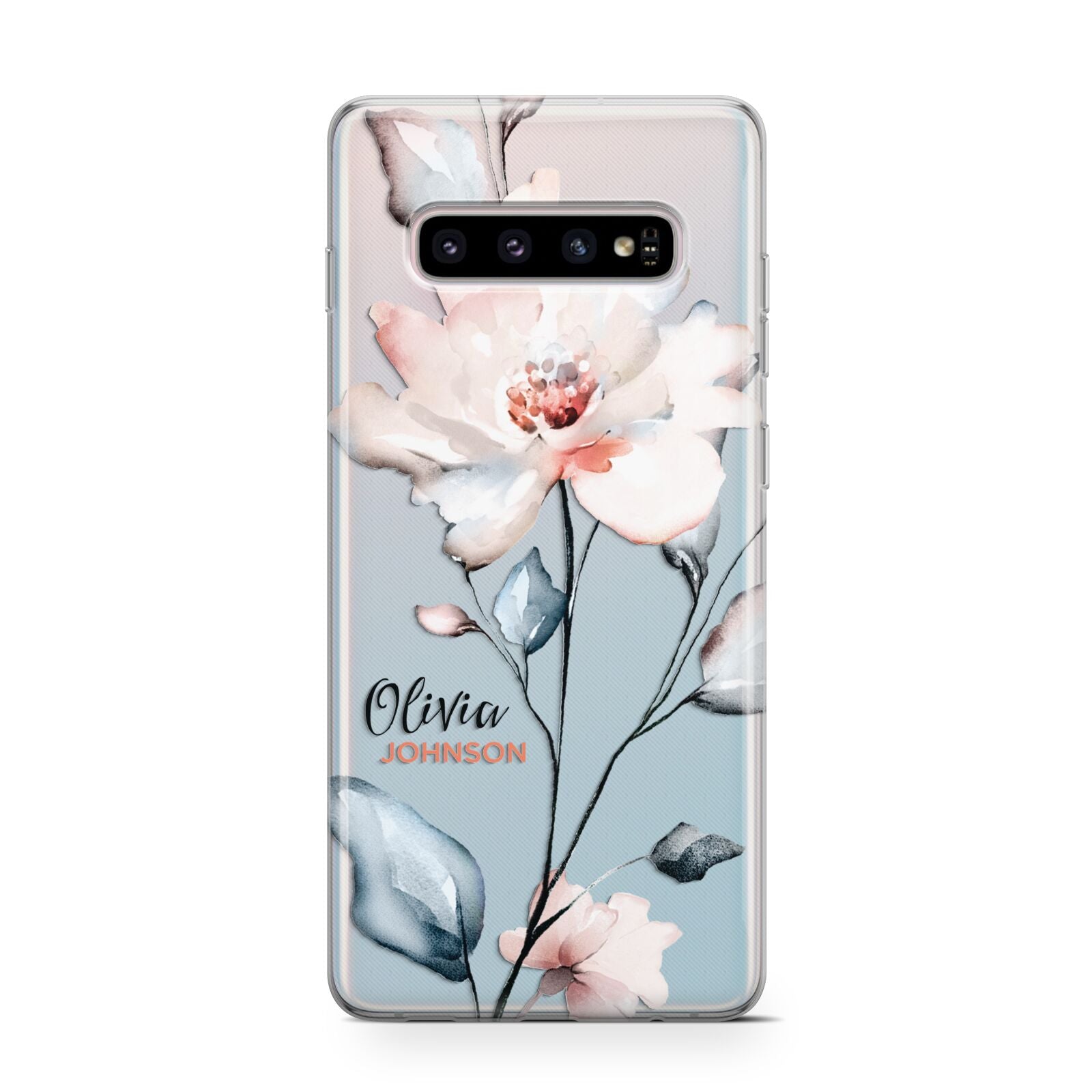 Personalised Name Watercolour Roses Protective Samsung Galaxy Case