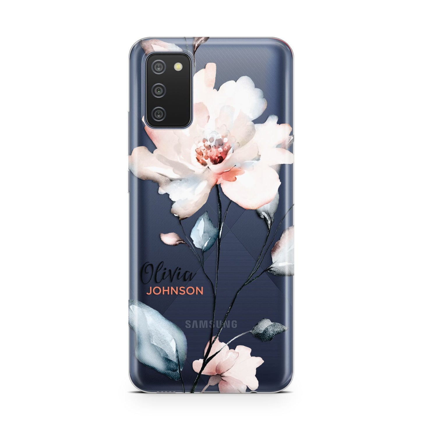 Personalised Name Watercolour Roses Samsung A02s Case