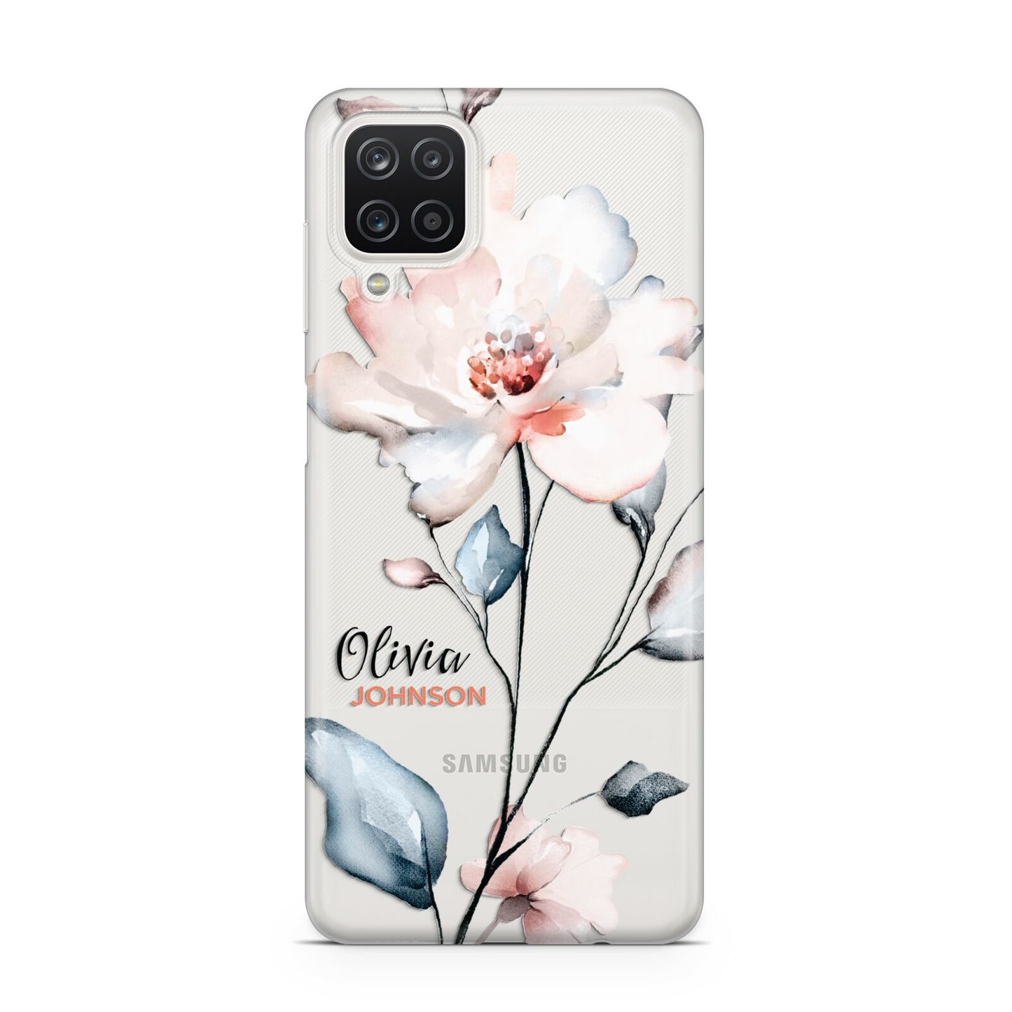 Personalised Name Watercolour Roses Samsung A12 Case