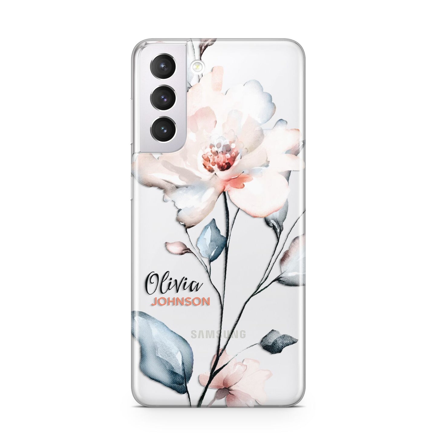 Personalised Name Watercolour Roses Samsung S21 Case