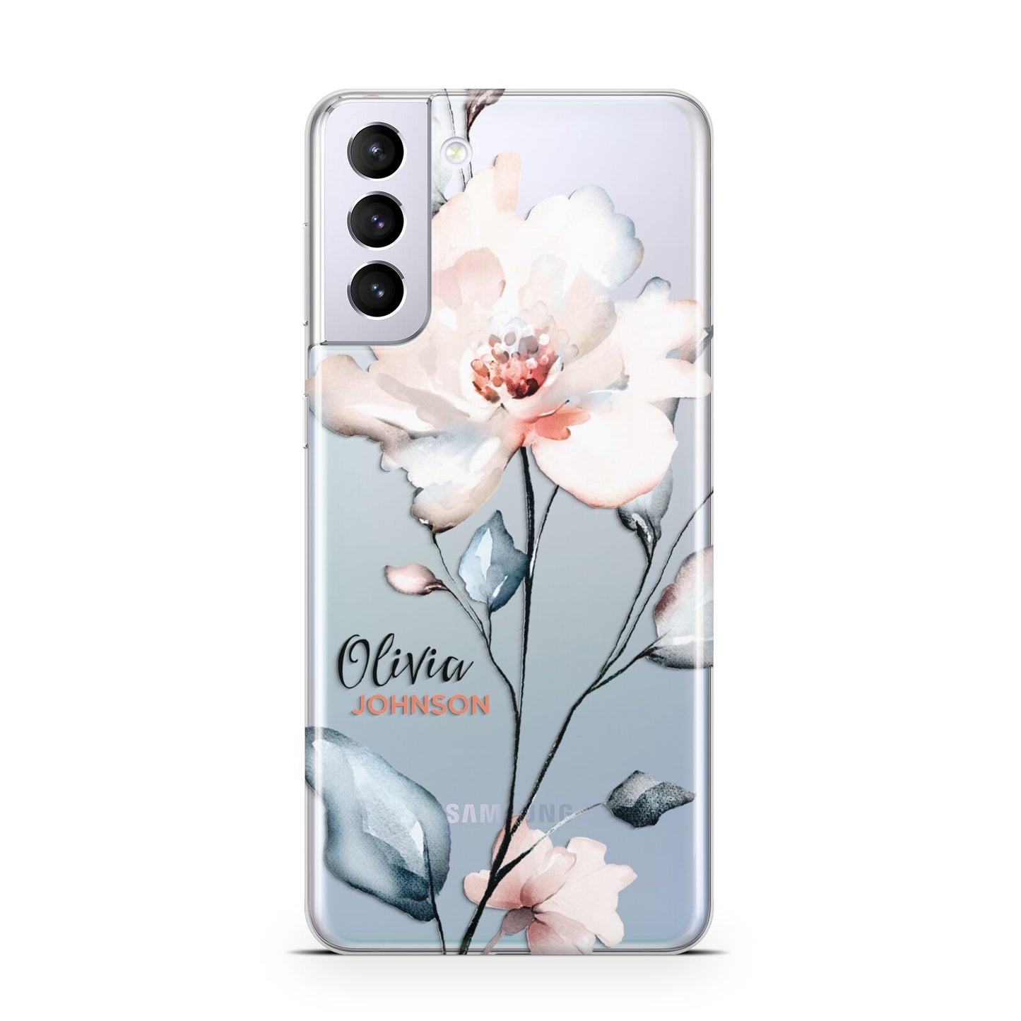 Personalised Name Watercolour Roses Samsung S21 Plus Case