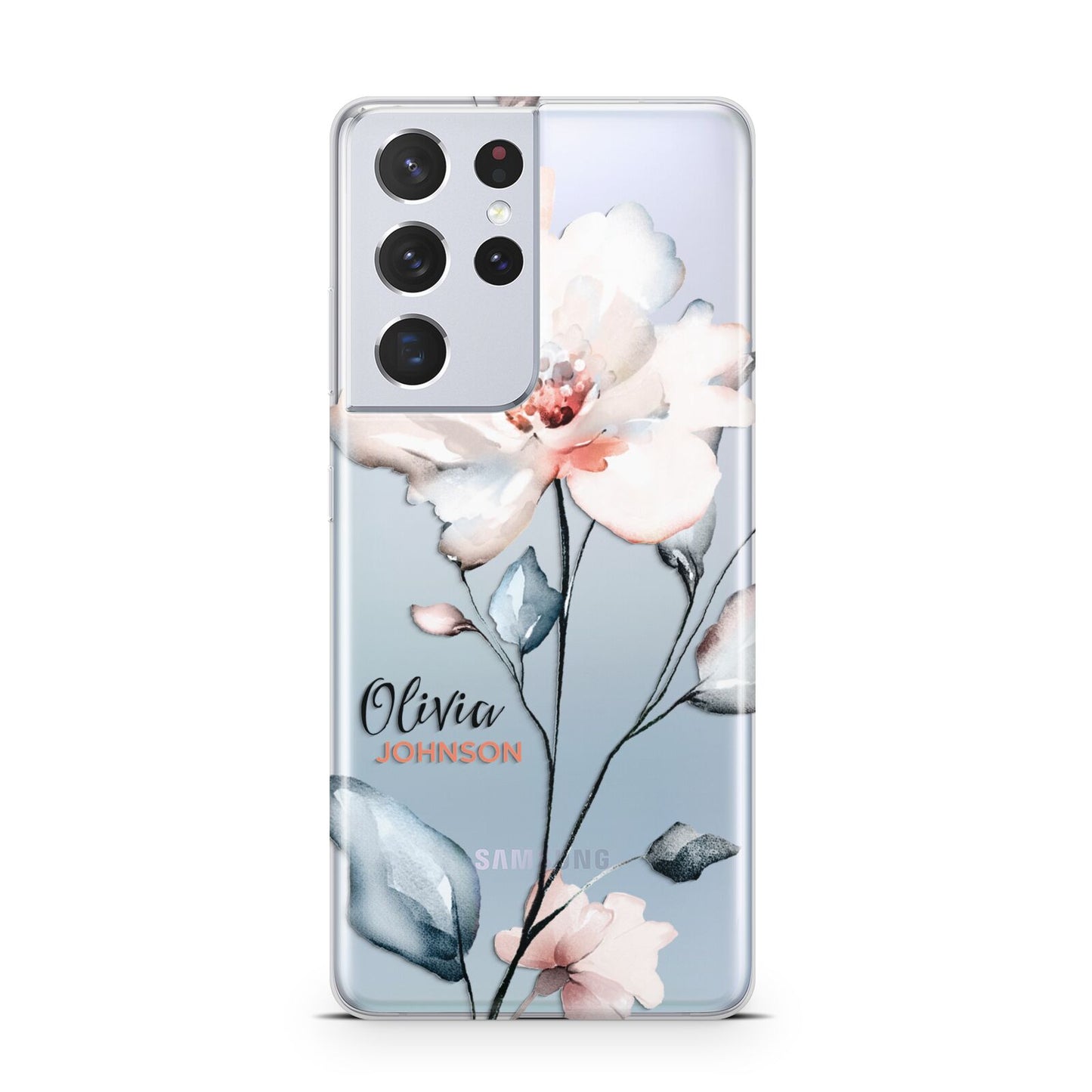 Personalised Name Watercolour Roses Samsung S21 Ultra Case