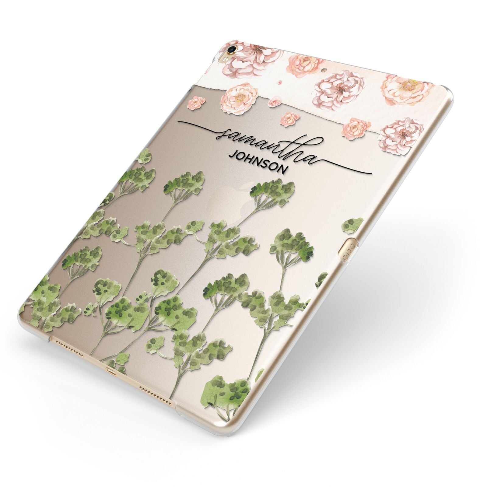 Personalised Names Flowers Apple iPad Case on Gold iPad Side View