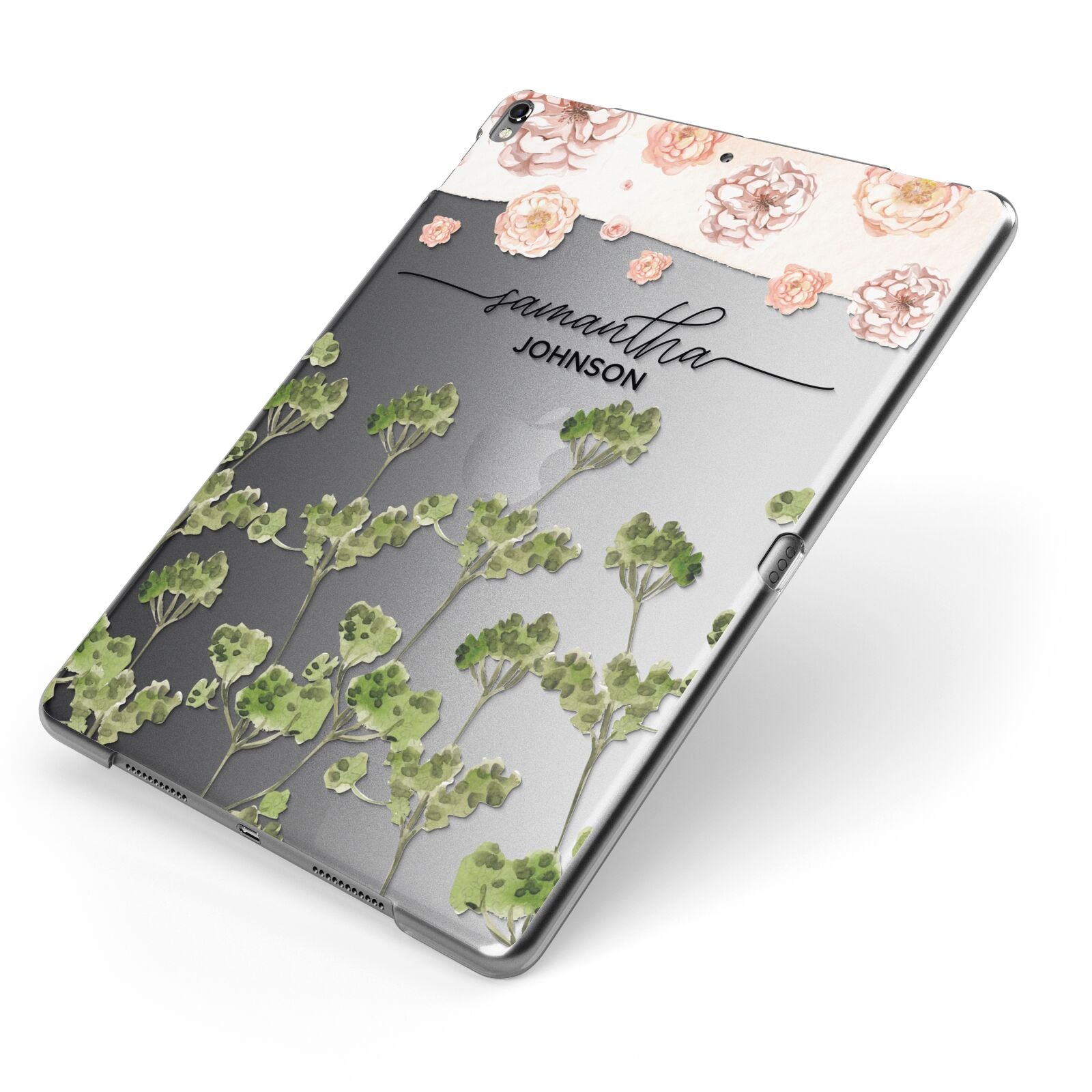 Personalised Names Flowers Apple iPad Case on Grey iPad Side View