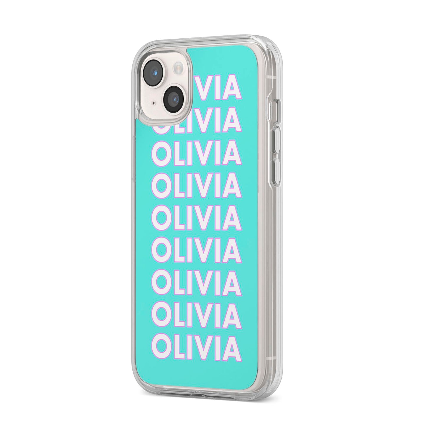 Personalised Names iPhone 14 Plus Clear Tough Case Starlight Angled Image