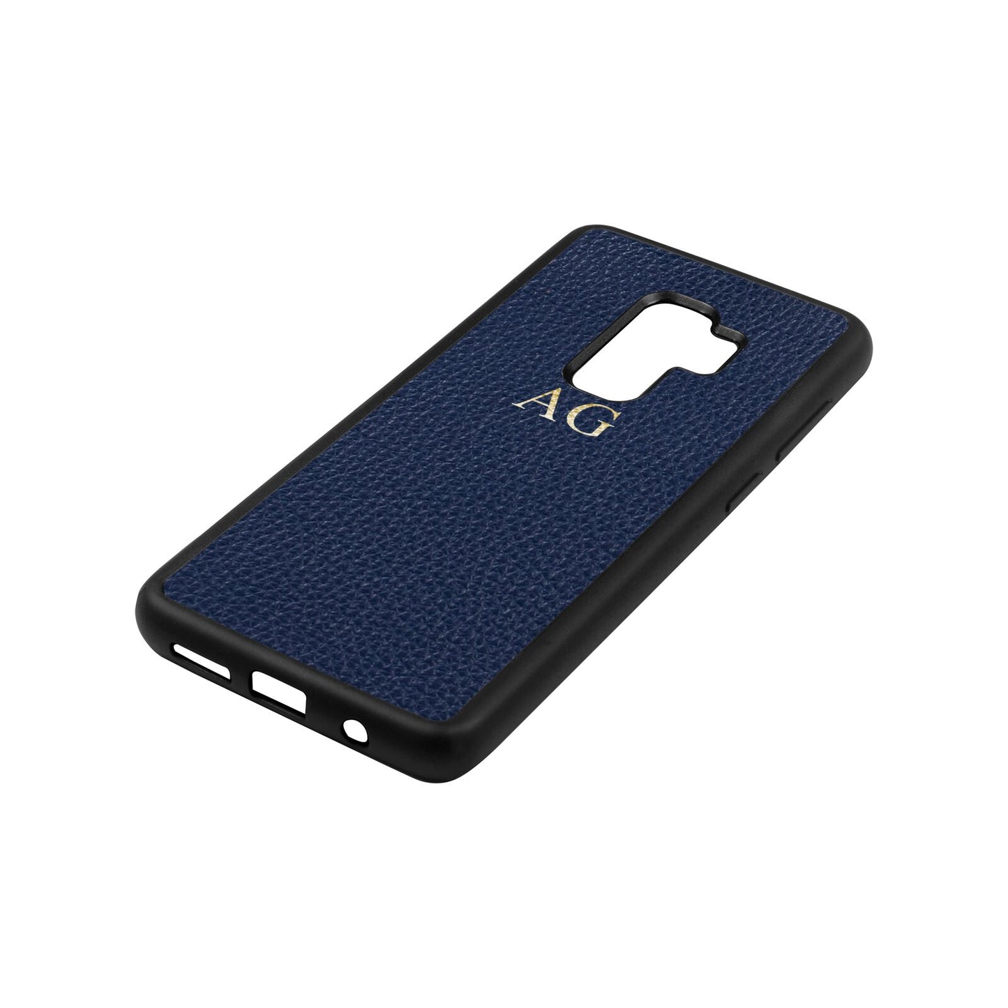 Personalised Navy Blue Pebble Leather Samsung S9 Plus Case Side Angle