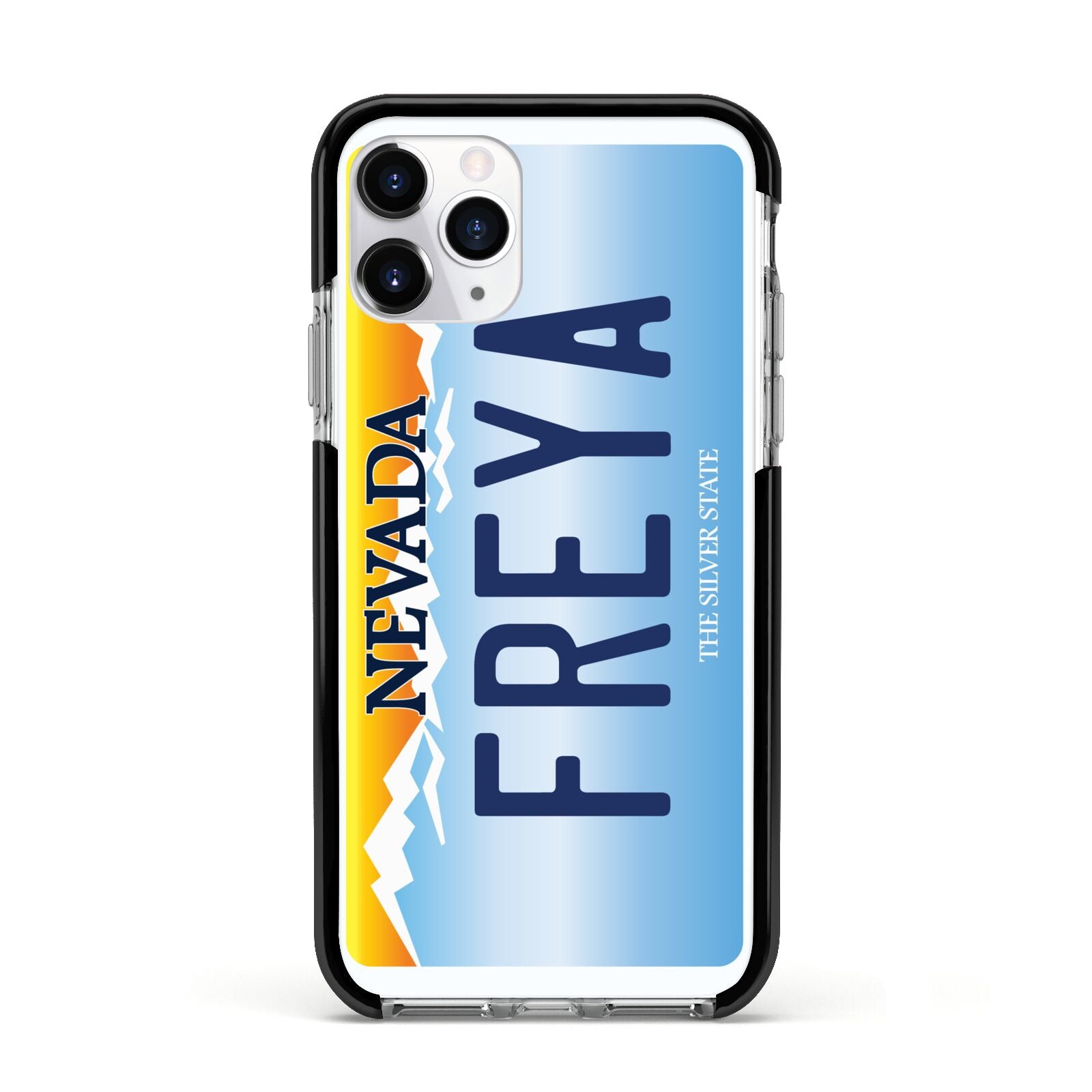 Personalised Nevada License Plate Apple iPhone 11 Pro in Silver with Black Impact Case