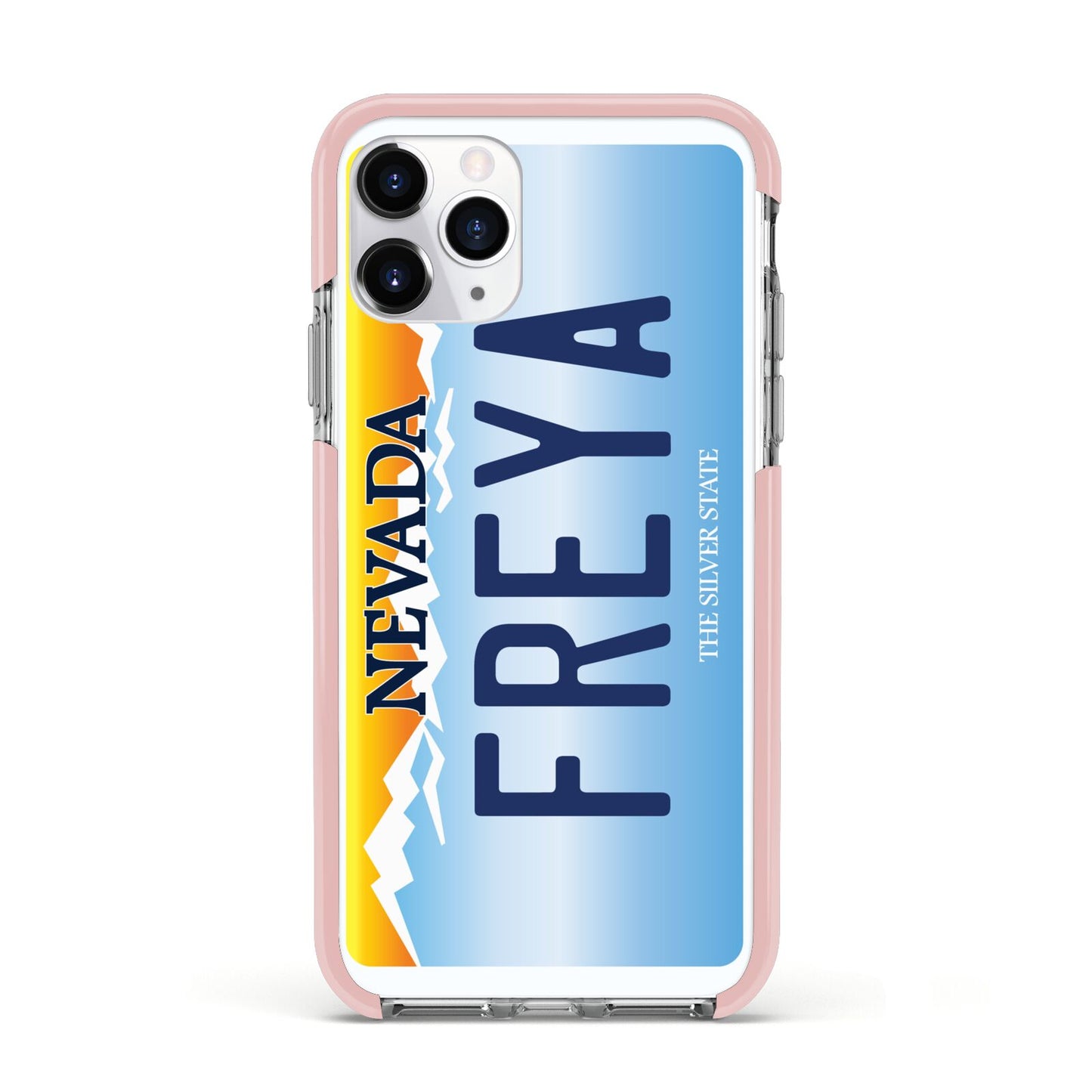 Personalised Nevada License Plate Apple iPhone 11 Pro in Silver with Pink Impact Case