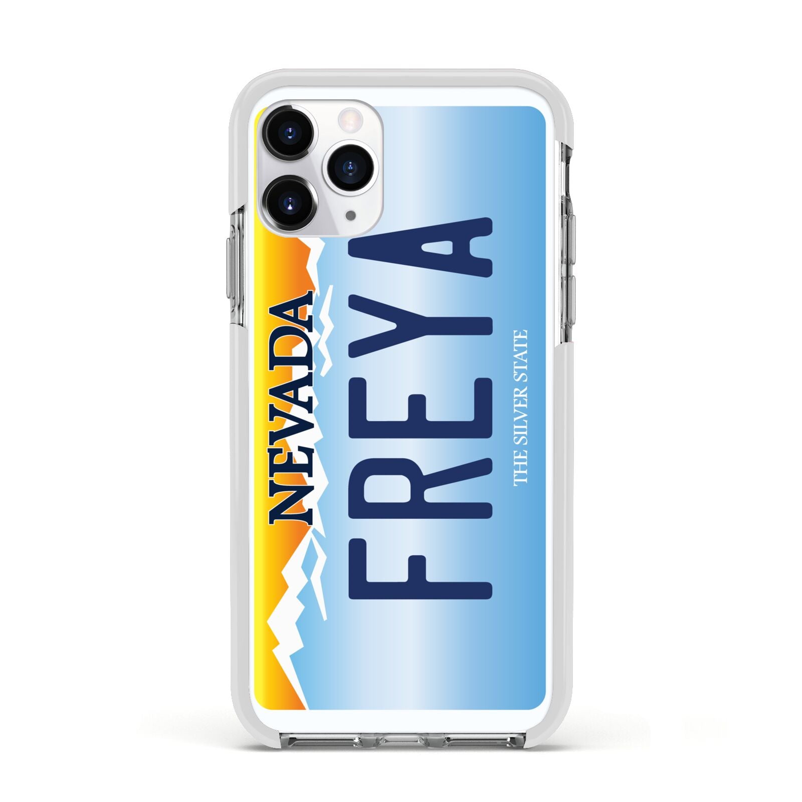 Personalised Nevada License Plate Apple iPhone 11 Pro in Silver with White Impact Case